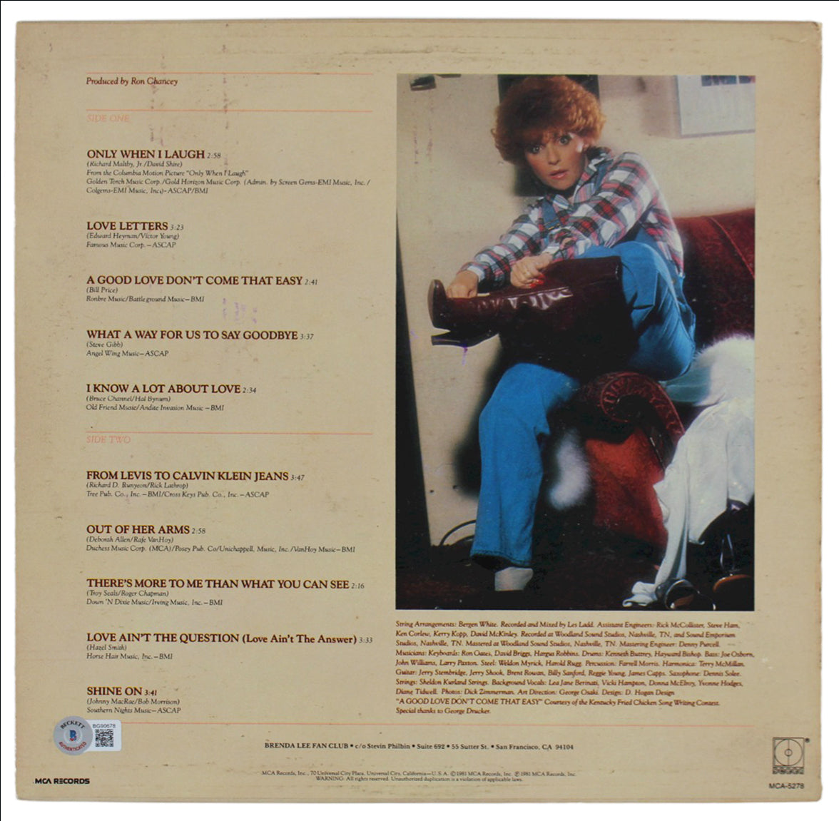 Brenda Lee Authentic Signed Only When I Laugh Album Cover BAS #BG90678