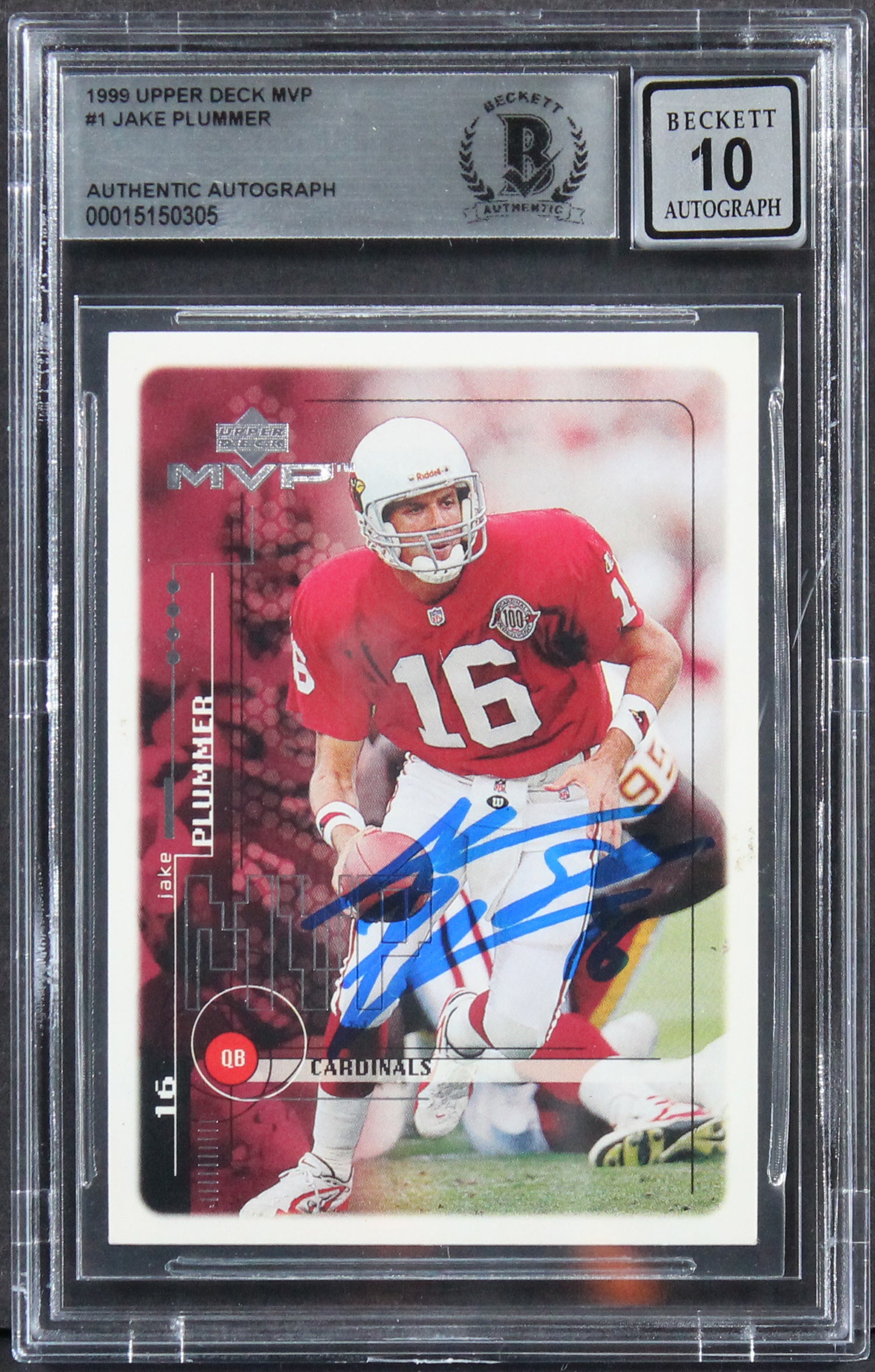 Cardinals Jake Plummer Signed 1999 Upper Deck MVP #1 Card Auto 10! BAS Slabbed