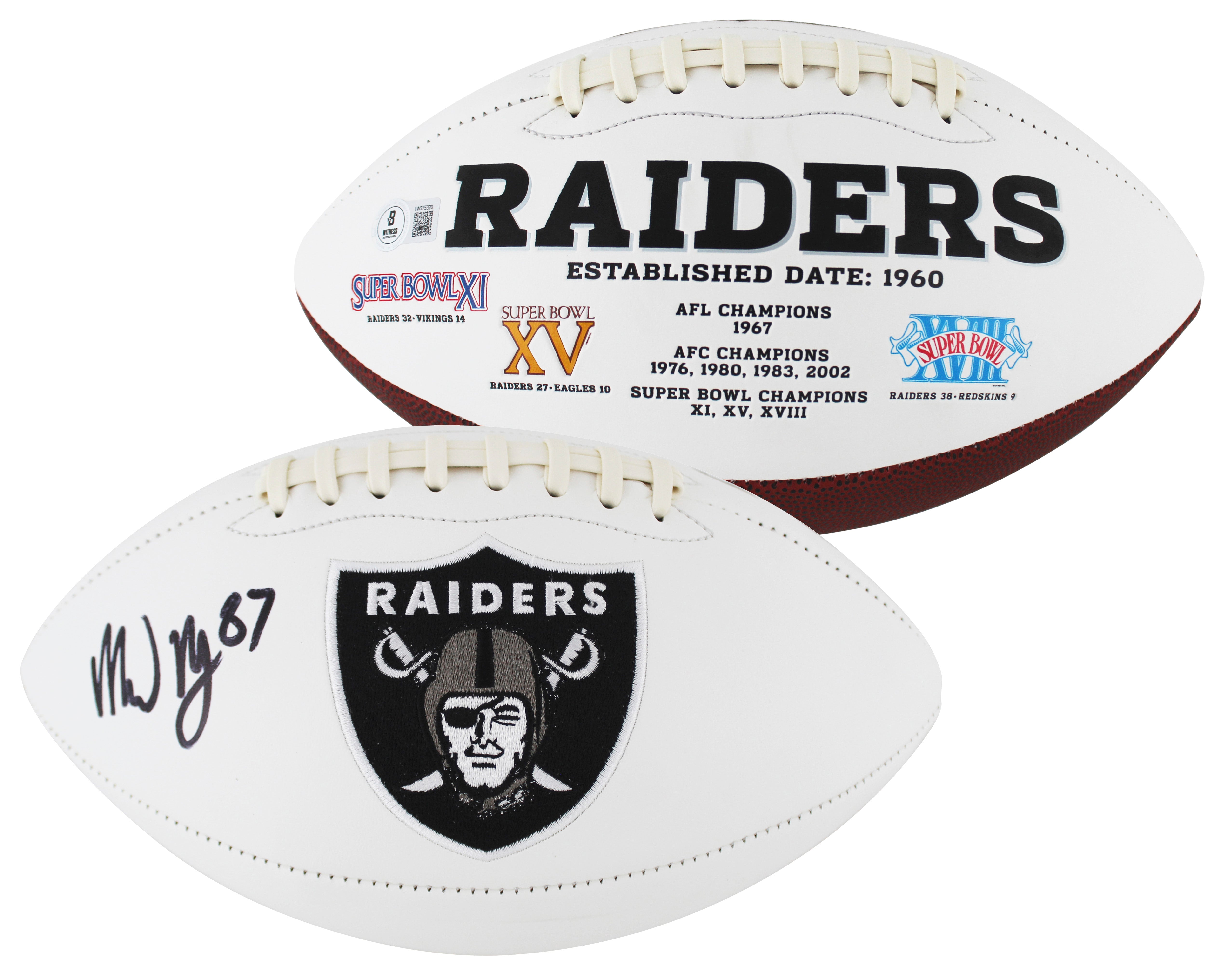 Raiders Michael Mayer Signed Rawlings White Panel Logo Football BAS Witnessed