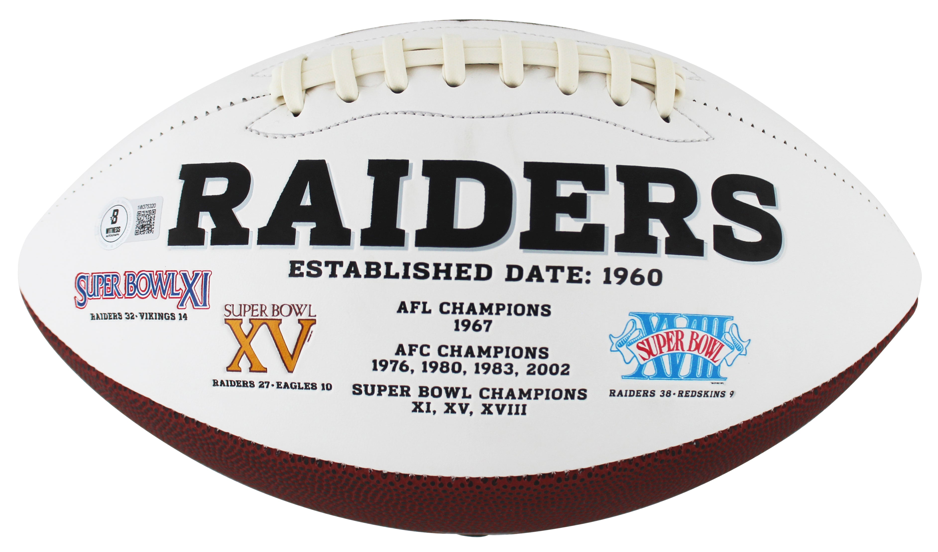 Raiders Michael Mayer Signed White Panel Logo Football W/ Case BAS Witnessed