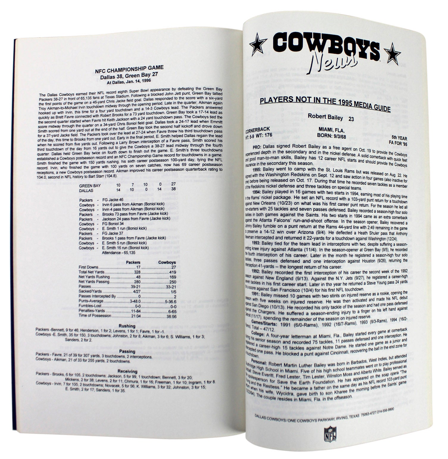Dallas Cowboys Super Bowl XXX Media Guide