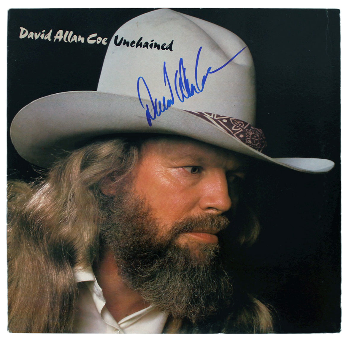 David Allan Coe Authentic Signed Unchained Album Cover Autographed BAS #BG90691