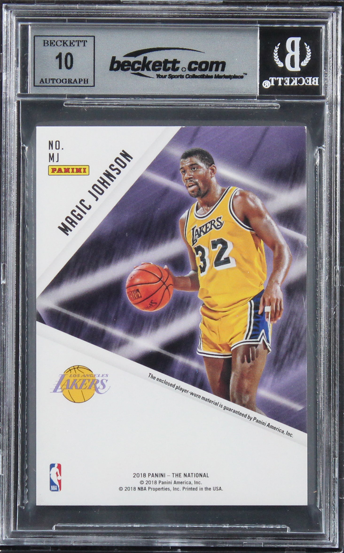 Magic Johnson Signed 2018 Panini Nat Memorabilia #MJ Card Auto 10! BAS Slab 1