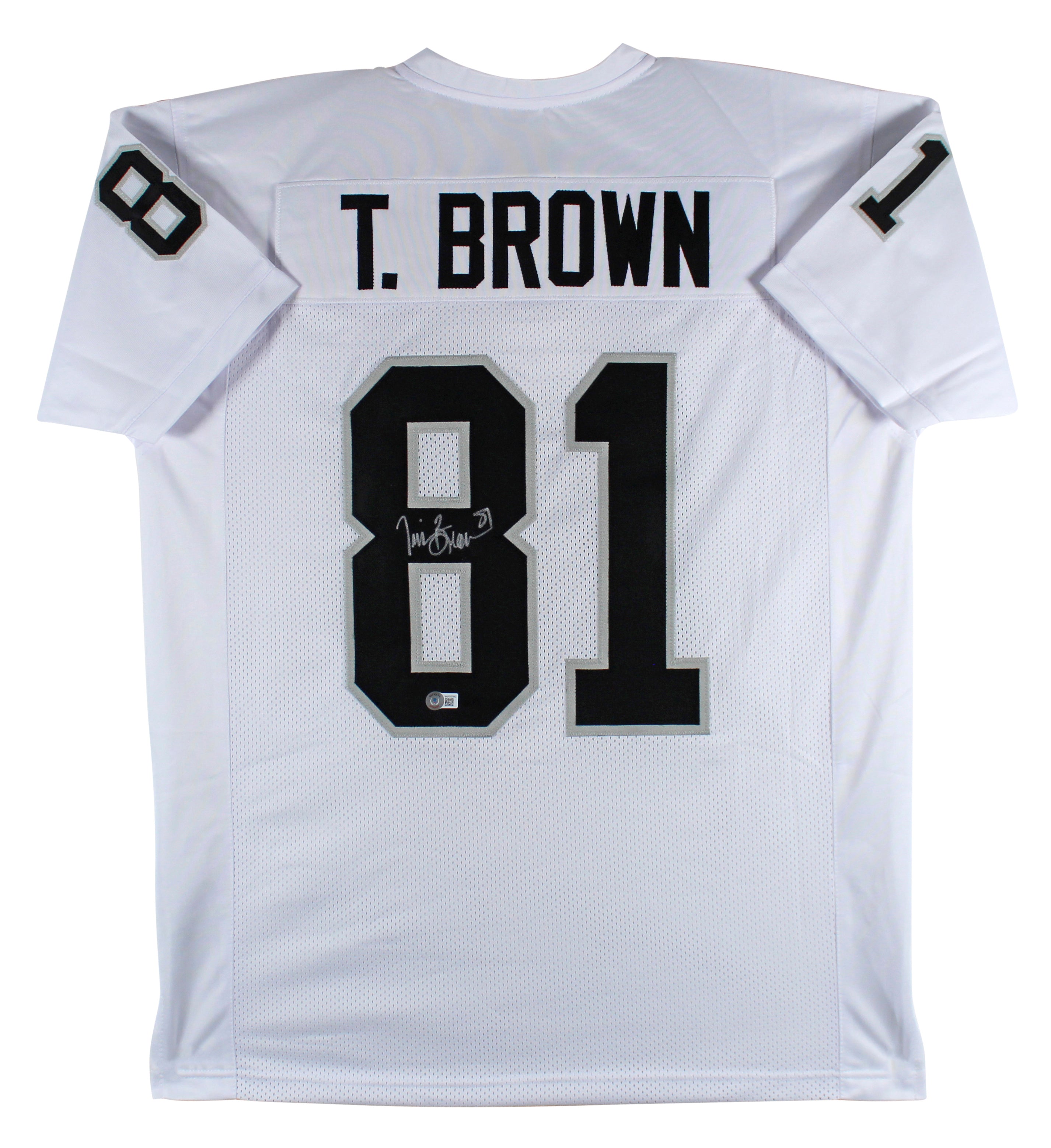 Tim Brown Authentic Signed White Pro Style Jersey Autographed BAS Witnessed
