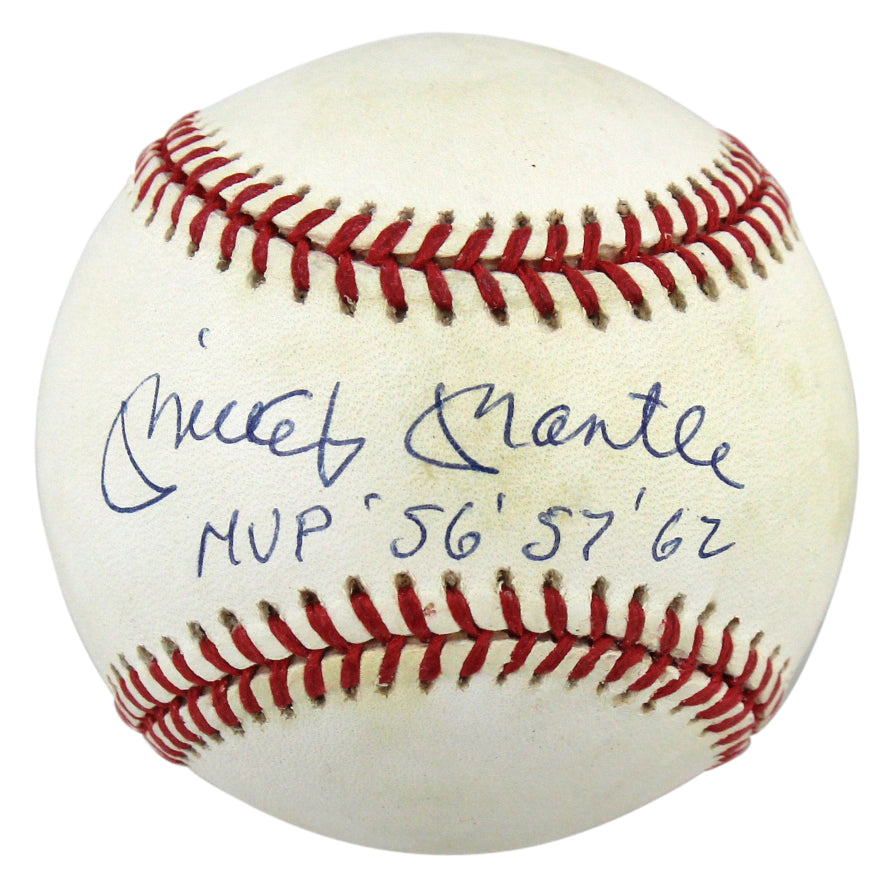 Yankees Mickey Mantle "MVP '56 '57 '62" Signed Oal Baseball Graded NM 7.5 PSA