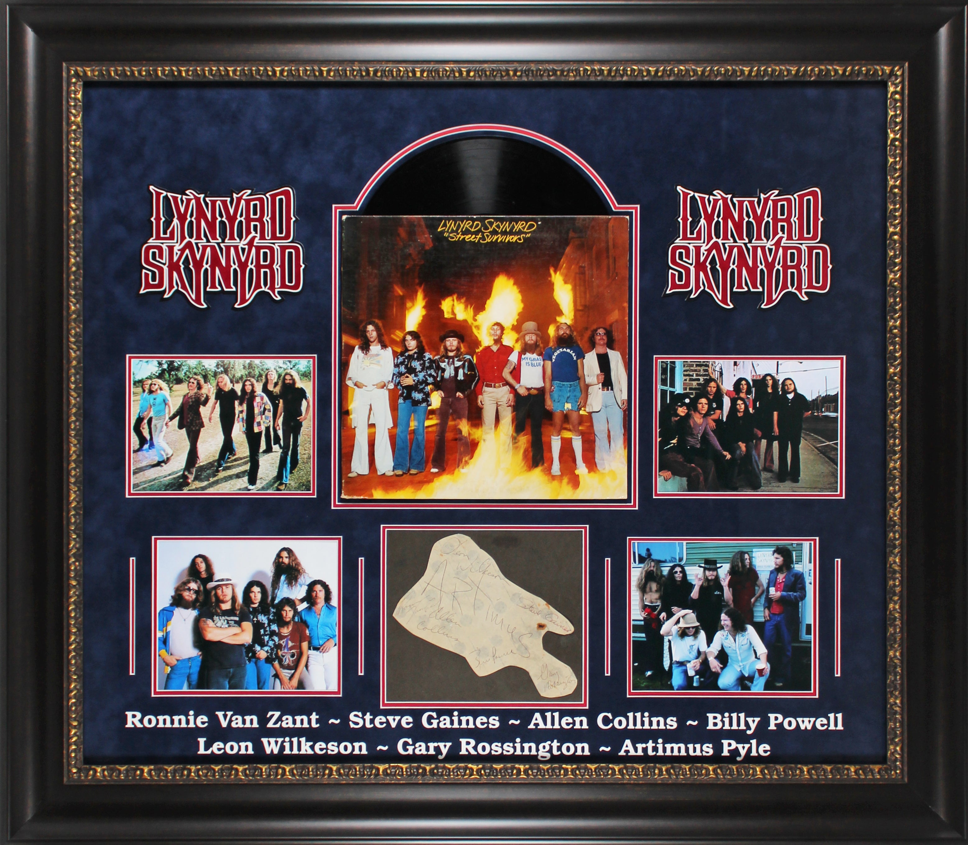 Lynyrd Skynyrd (7) Van Zant, Collins, Gaines Signed Framed Display JSA #XX95108