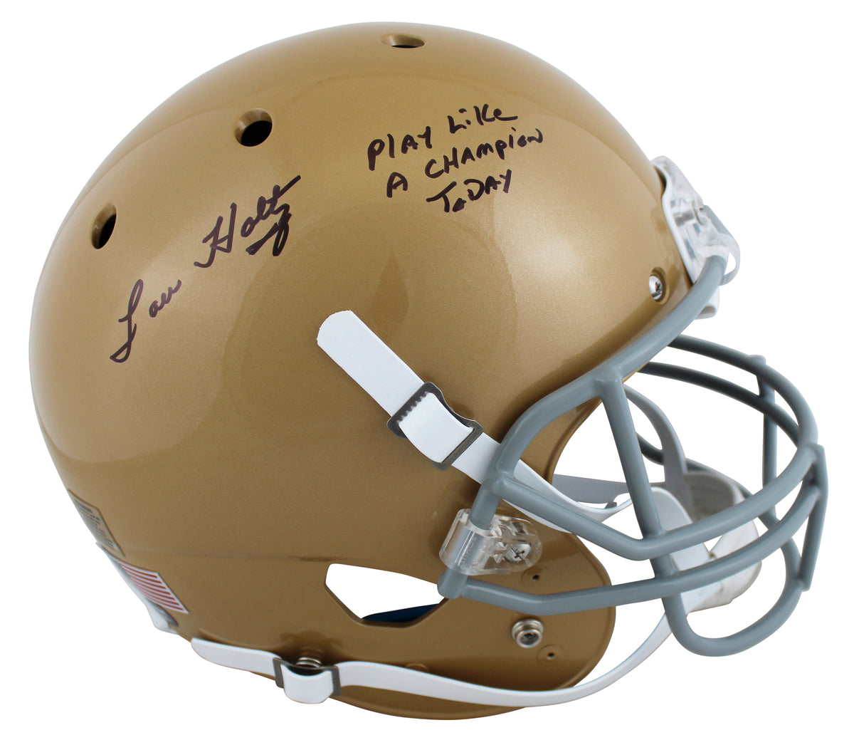 Nd Lou Holtz 'Play Like A Champion' Signed Full Size Rep Schutt Helmet BAS Wit