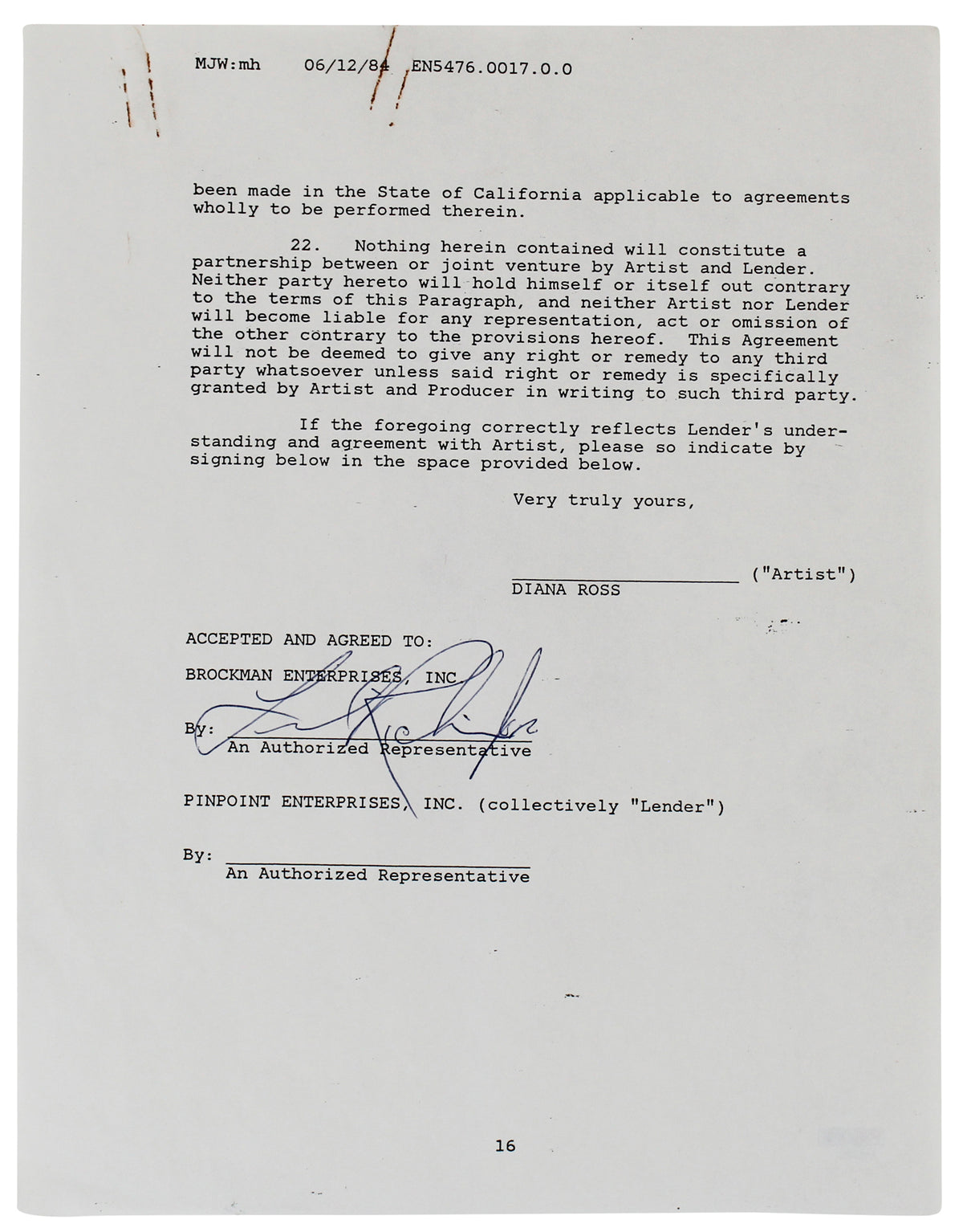 Lionel Richie Signed 2 Page 8.5x11 1984 Producer Contract Album PSA/DNA #AA62657