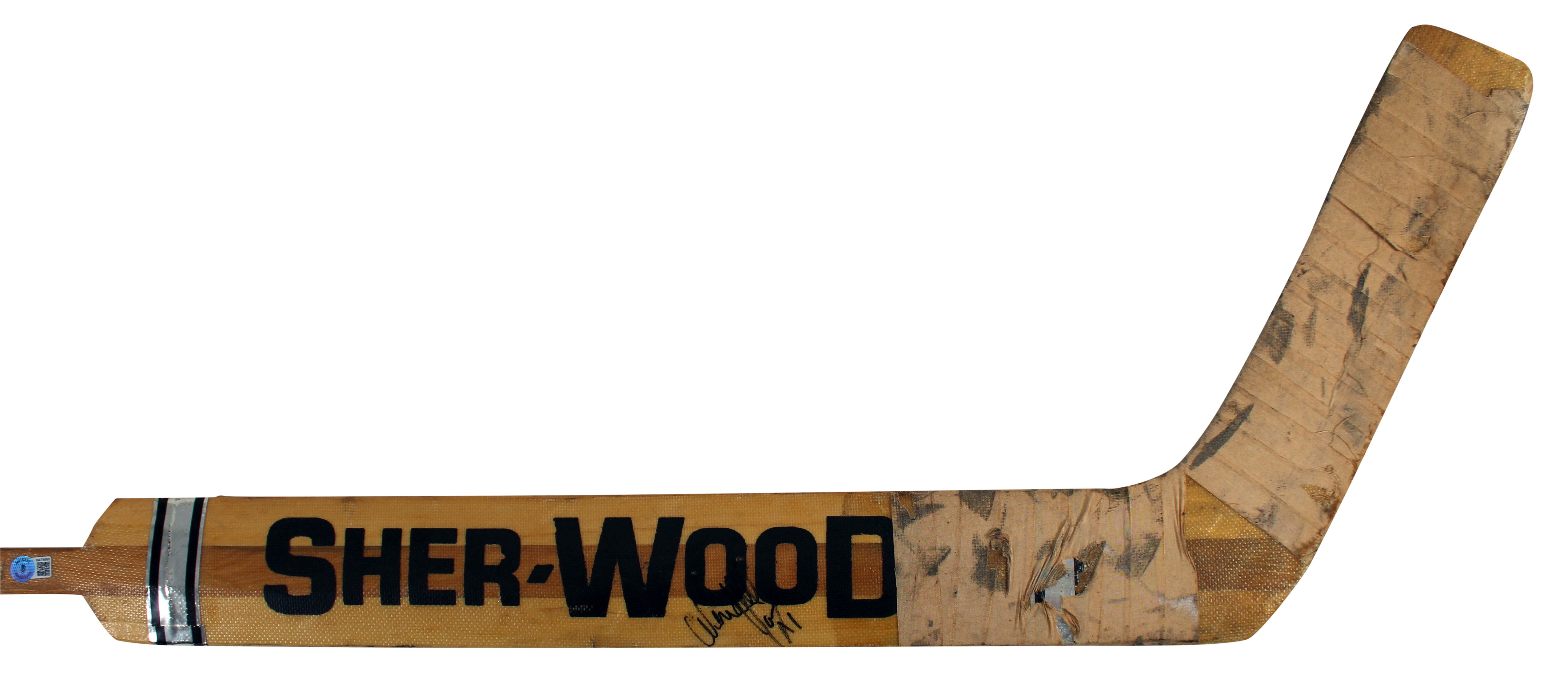 Penguins Wendell Young Signed Game Used Sher-Wood P.M.P.G. Hockey Stick BAS