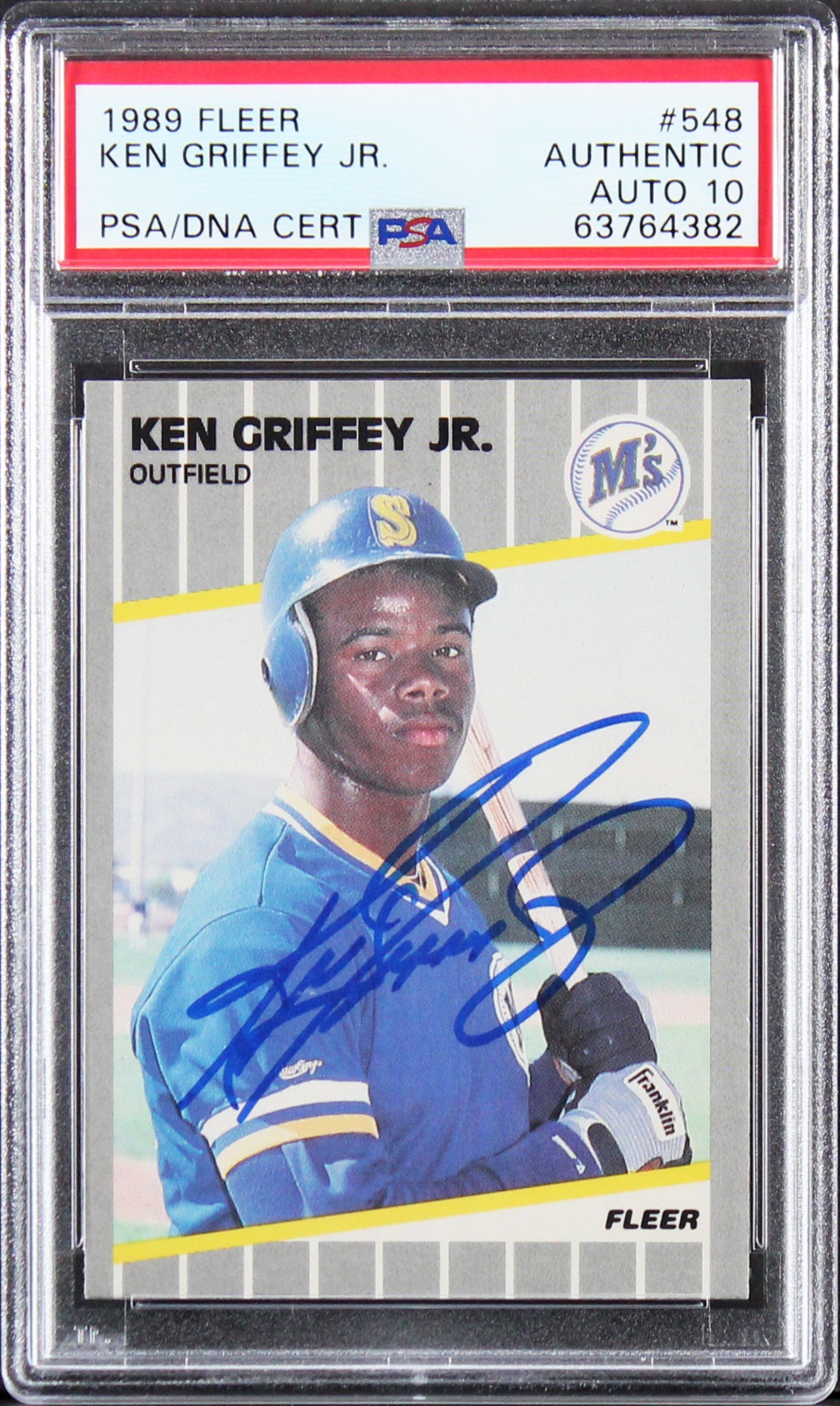 Mariners Ken Griffey Jr. Signed 1989 Fleer #548 Rookie Card Auto 10! PSA Slabbed