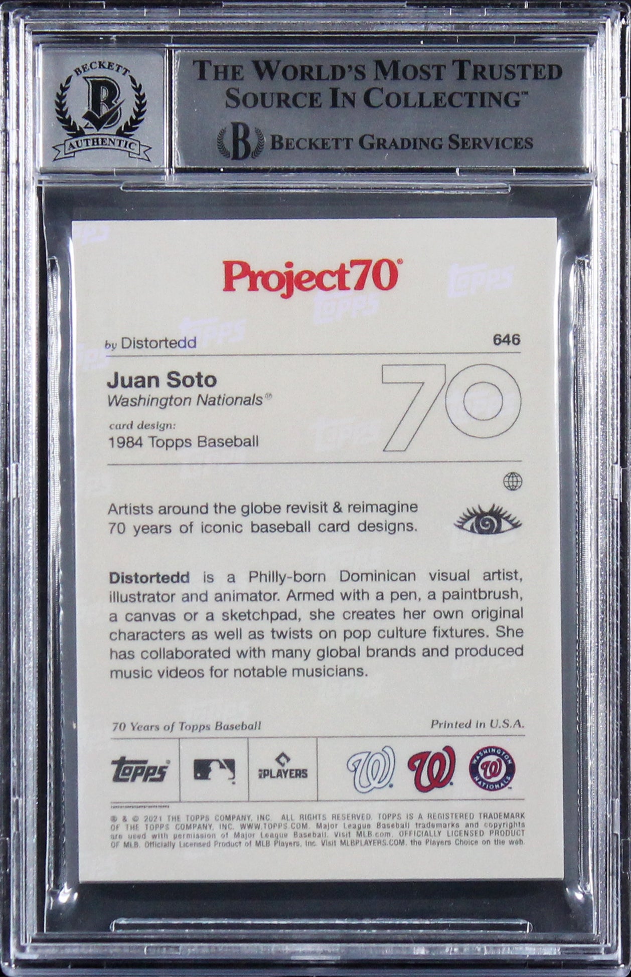 Padres Juan Soto Signed 2021 Topps Project70 #646 Card Auto 10! BAS Slabbed