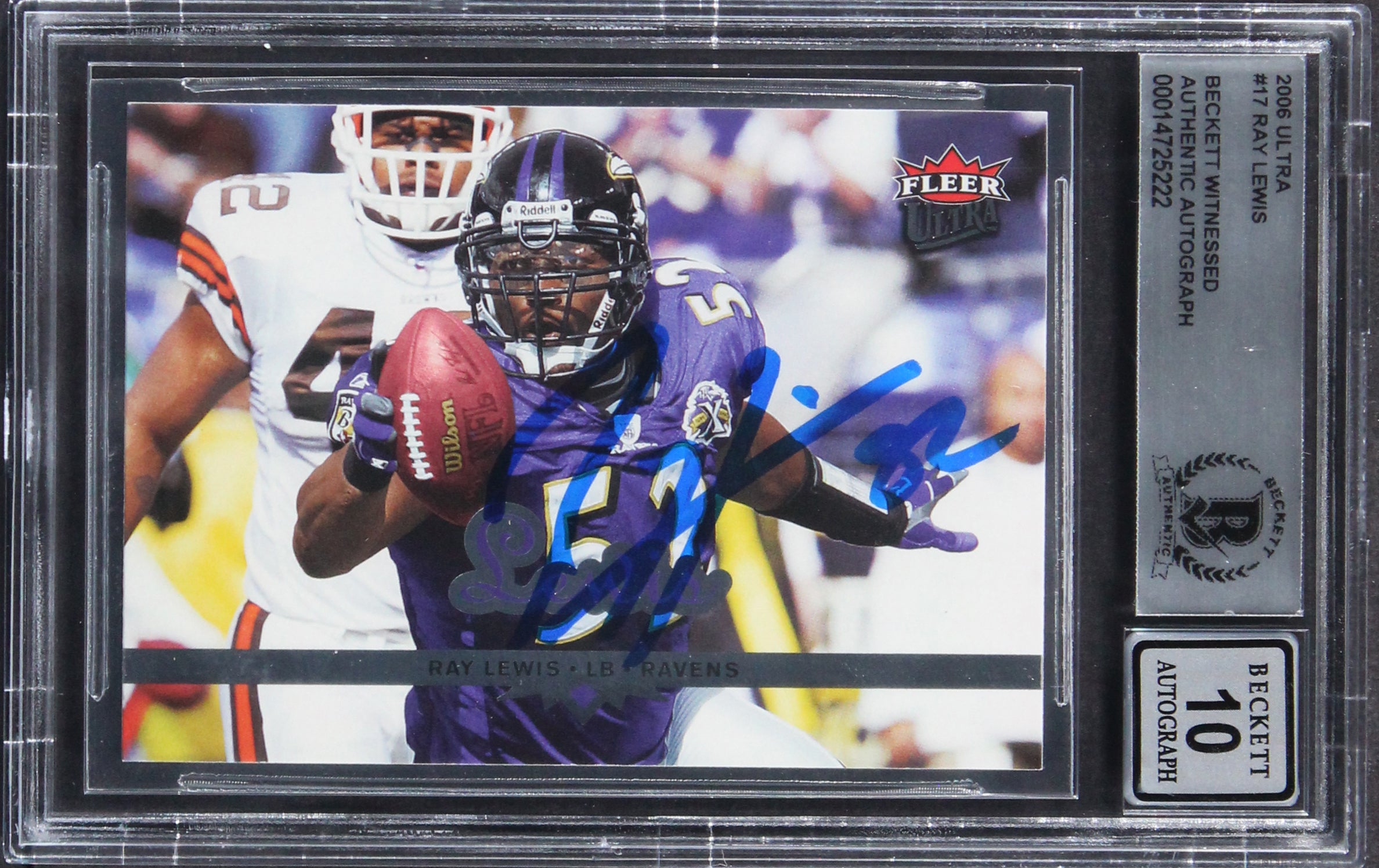 Ravens Ray Lewis Signed 2006 Ultra #17 Card Auto Graded Gem Mint 10! BAS Slabbed