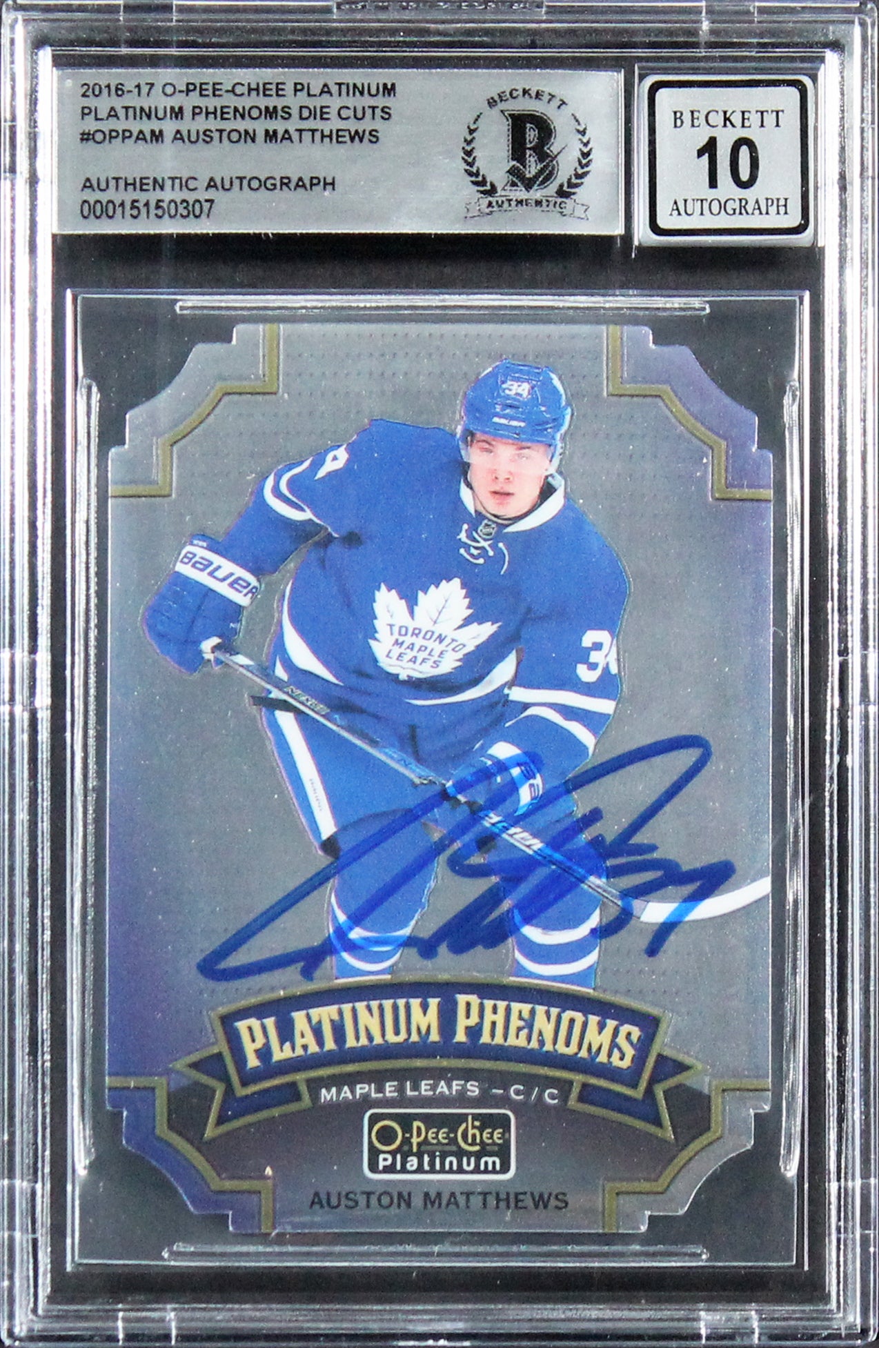 Auston Matthews Signed 2016 OPC Platinum Die Cuts #OPPAM Card Auto 10! BAS Slab