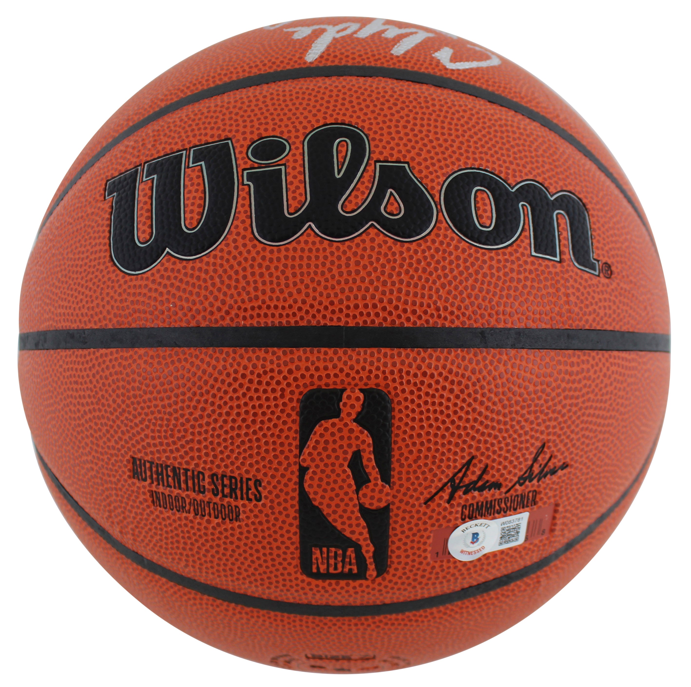 Hakeem Olajuwon & Clyde Drexler Signed Wilson Basketball w/ Silver Sig BAS Wit