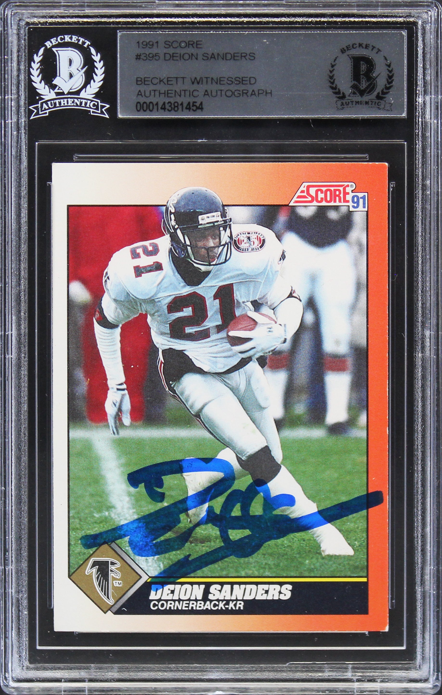 Falcons Deion Sanders Authentic Signed 1991 Score #395 Card BAS Slabbed