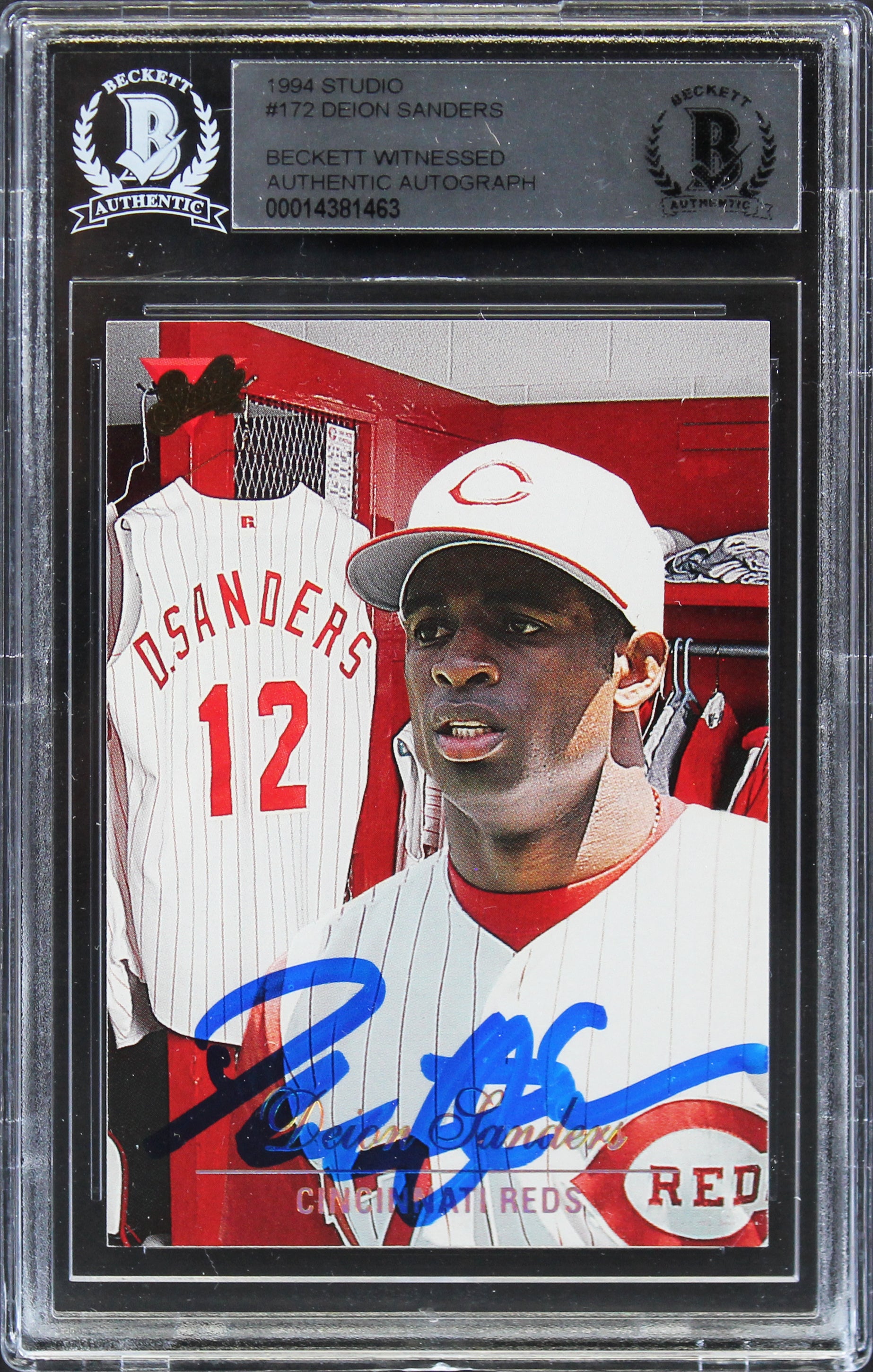 Reds Deion Sanders Authentic Signed 1994 Studio #172 Card BAS Slabbed