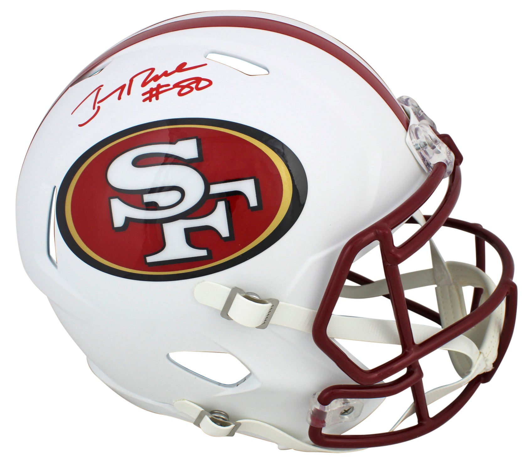 49ers Jerry Rice Signed Flat White Full Size Speed Rep Helmet BAS Witnessed