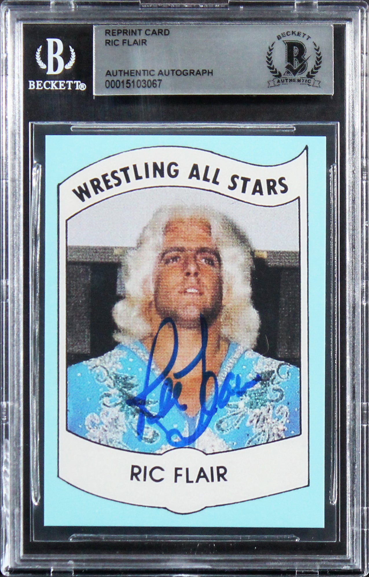 Ric Flair Signed 1982 Wrestling All Stars Rookie Reprint Card BAS Slabbed
