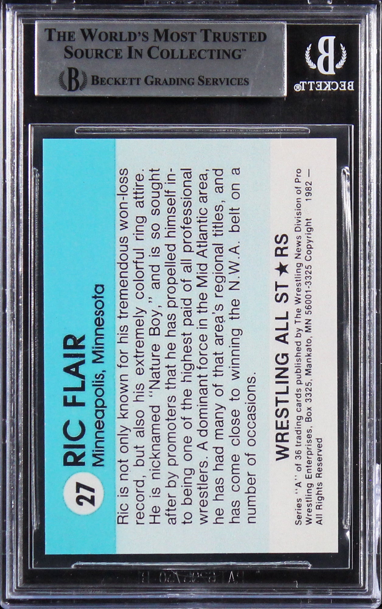 Ric Flair Signed 1982 Wrestling All Stars Rookie Reprint Card BAS Slabbed