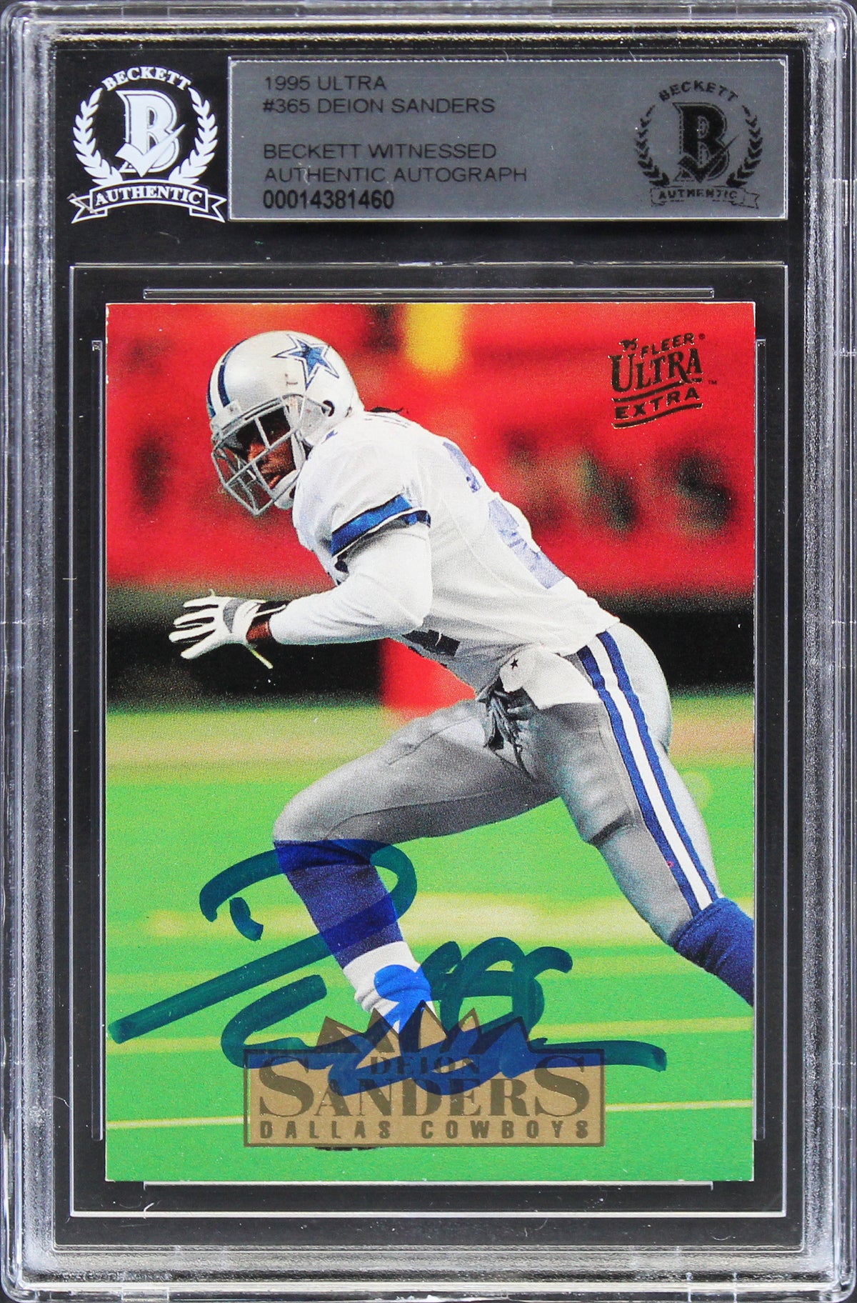 Cowboys Deion Sanders Authentic Signed 1995 Ultra #365 Card BAS Slabbed