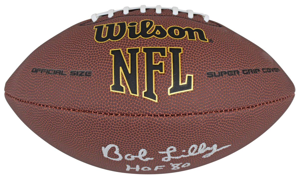 Cowboys Bob Lilly "HOF 80" Signed Wilson Super Grip Nfl Football BAS Witnessed