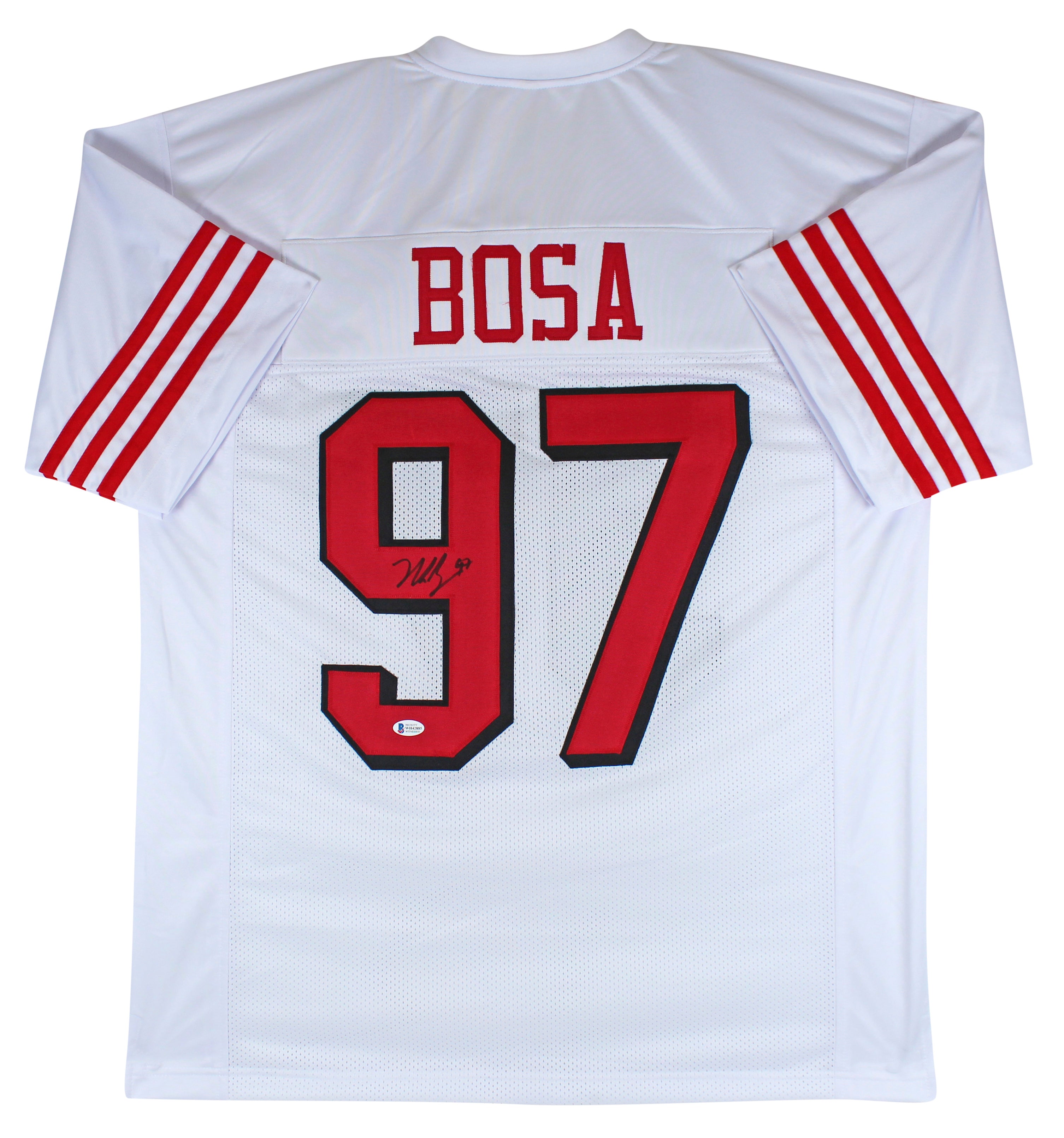 Nick Bosa Authentic Signed White Pro Style Jersey w/ Dropshadow BAS Witnessed