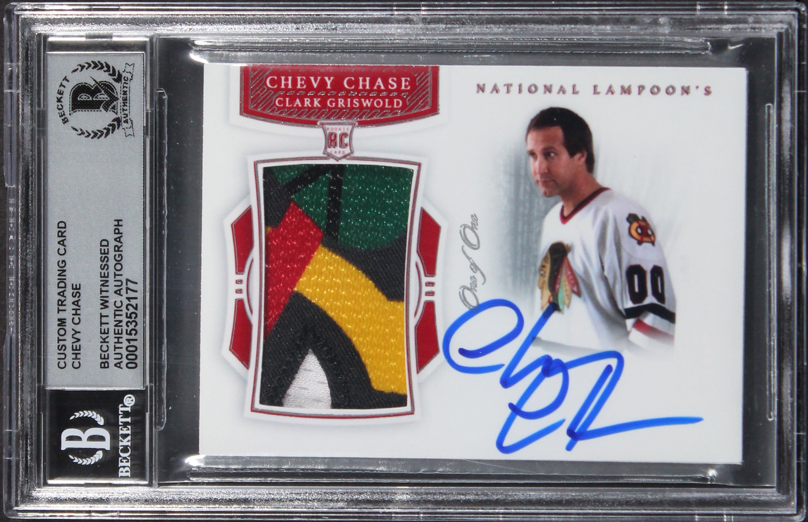 Chevy Chase Signed One of One Silver Custom Patch Trading Card Auto 10! BAS Slab