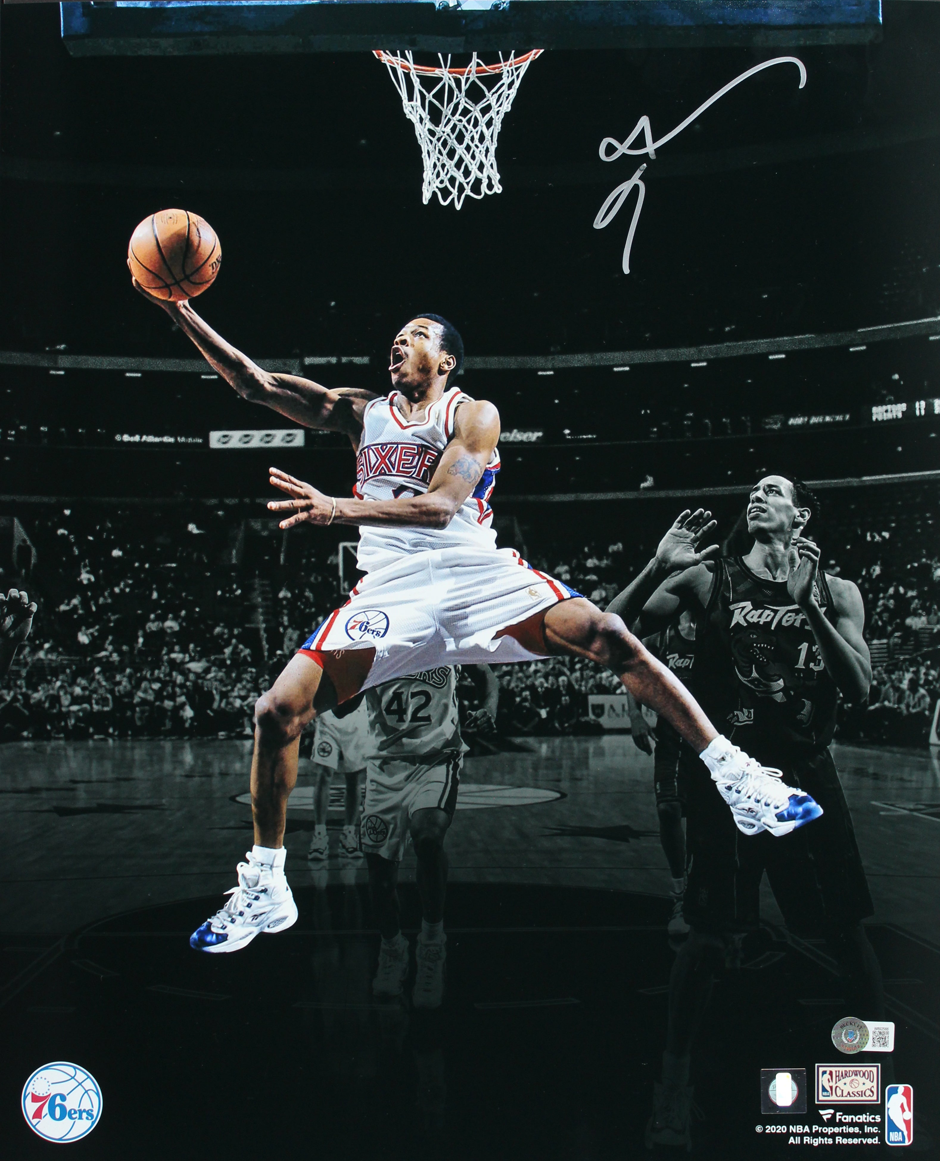 76ers Allen Iverson Authentic Signed 16x20 Vertical Spotlight Photo BAS Witness