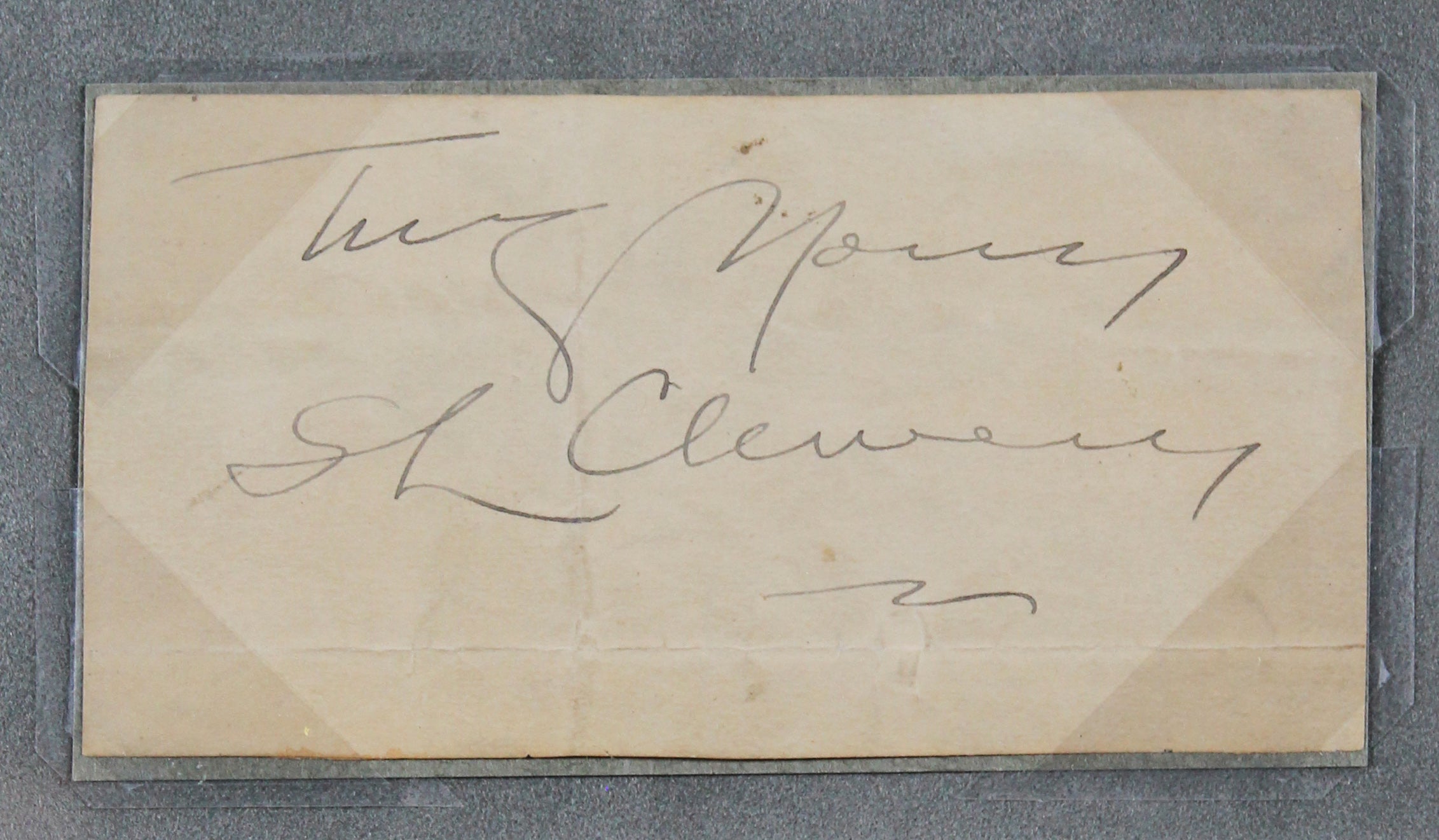Samuel Clemens "Yours Truly" Signed & Framed 1.75x3.5 Cut Signature BAS #AB76864
