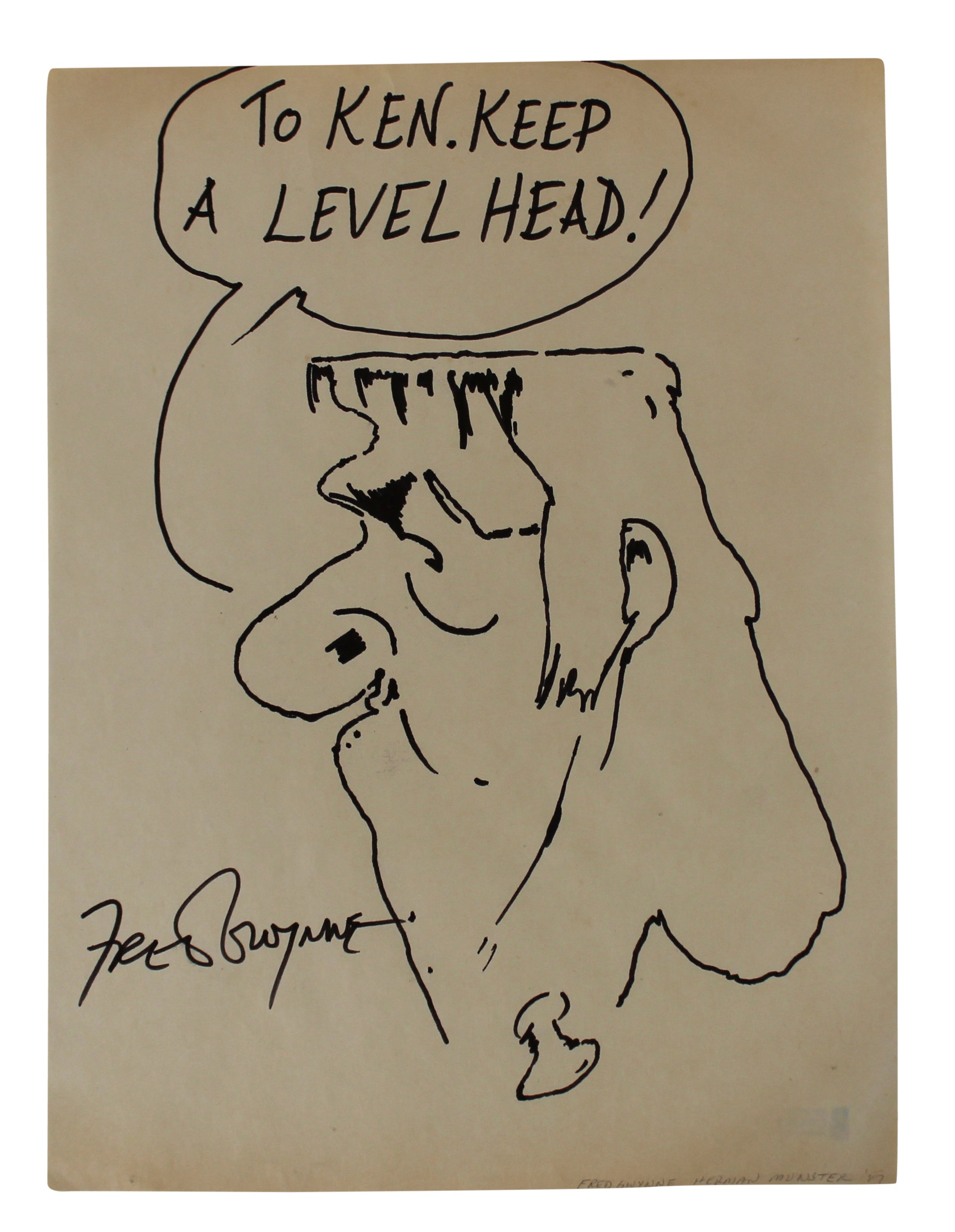 Fred Gwynne Authentic Signed 8.25x11 Herman Munster Sketch BAS #C54783