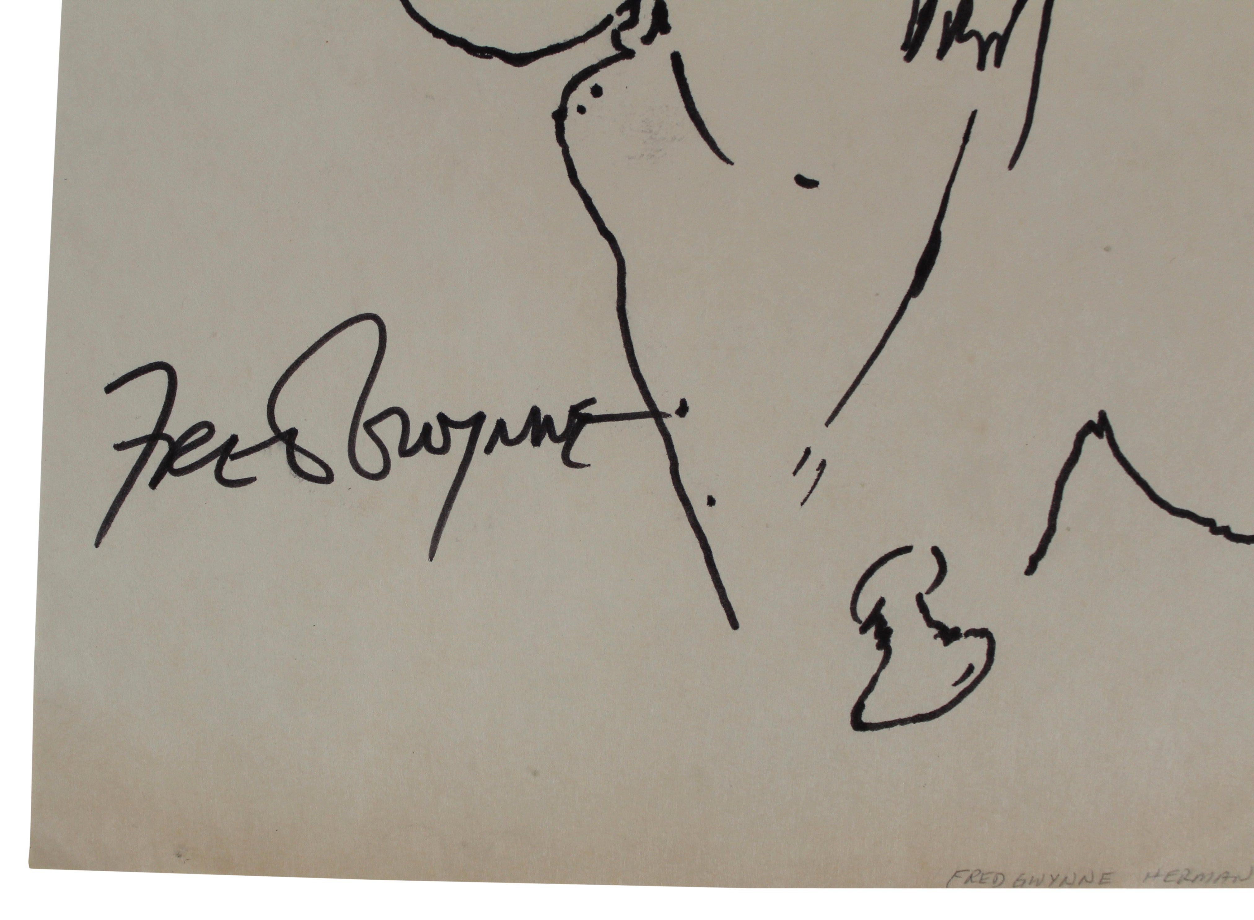 Fred Gwynne Authentic Signed 8.25x11 Herman Munster Sketch BAS #C54783