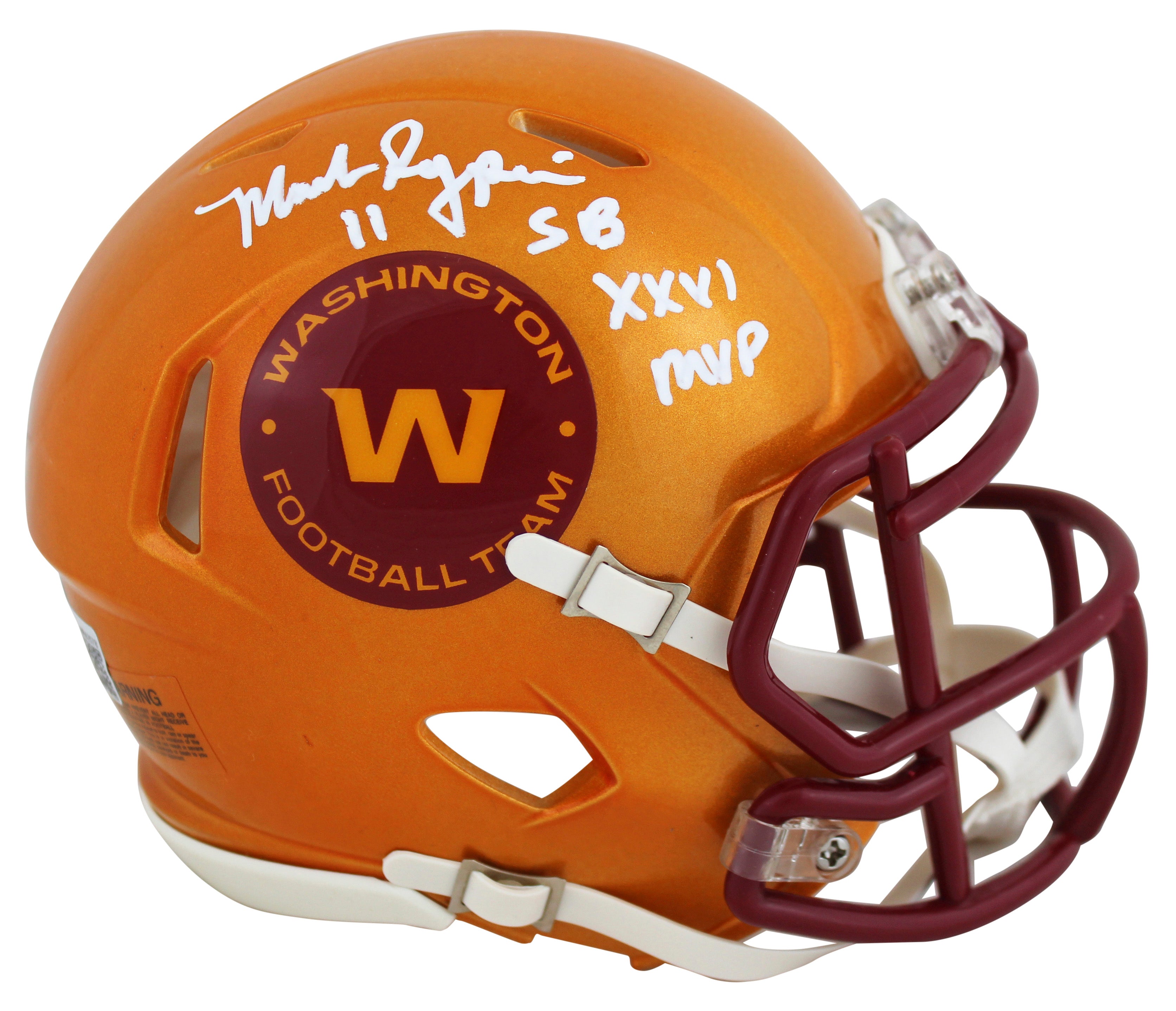 WFT Mark Rypien "SB XXVI MVP" Signed Flash Speed Mini Helmet BAS Wit #WR42578