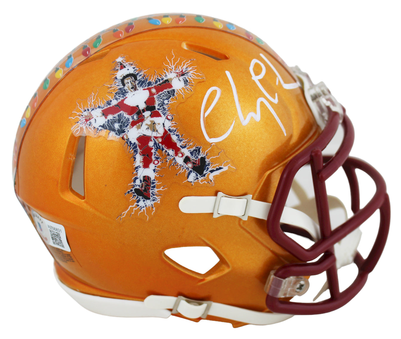 Chevy Chase Christmas Vacation Signed Orange Speed Mini Helmet BAS Wit #WZ66831