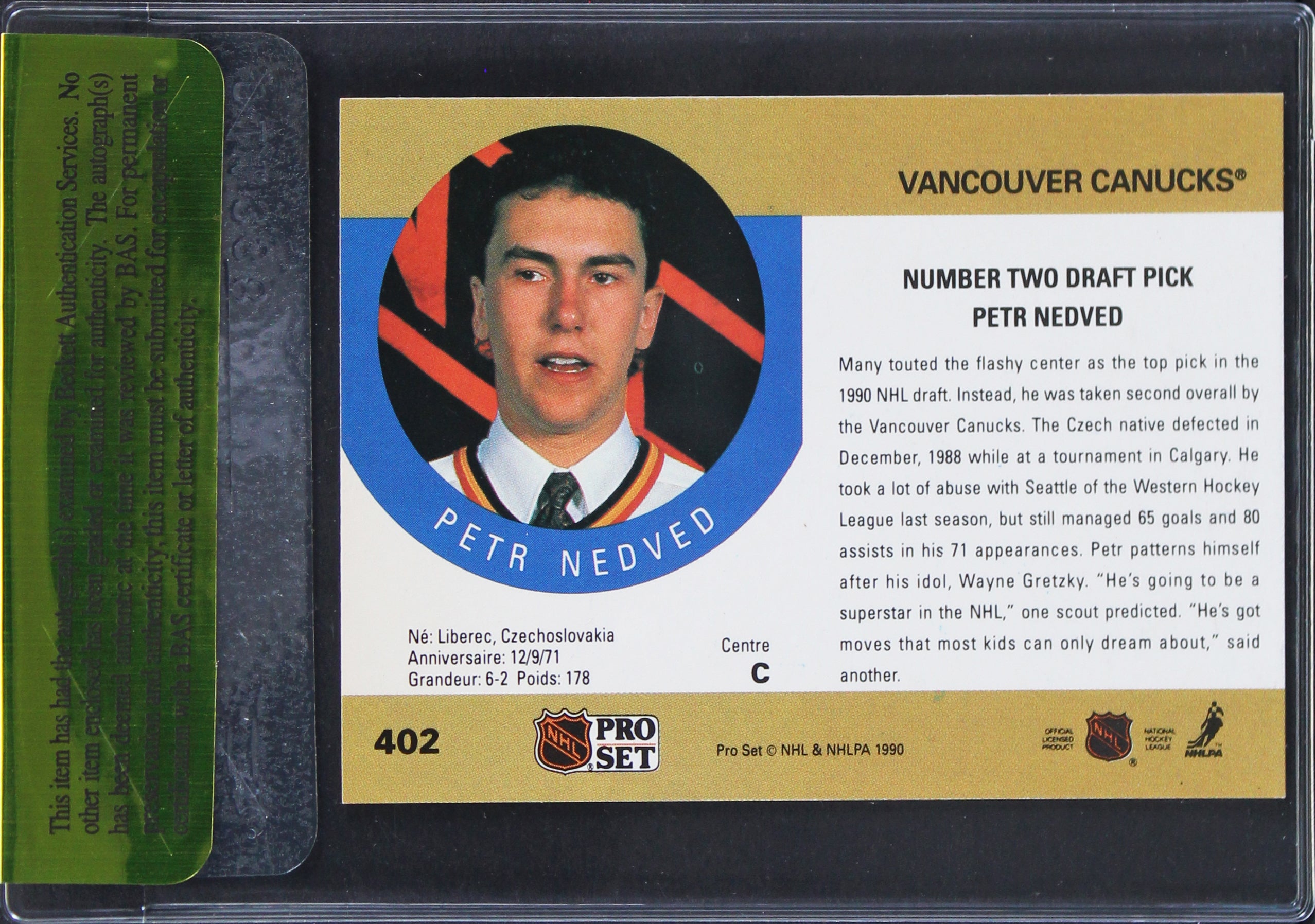 Canucks Petr Nedved Authentic Signed 1990 NHL Pro Set Card BAS #11338