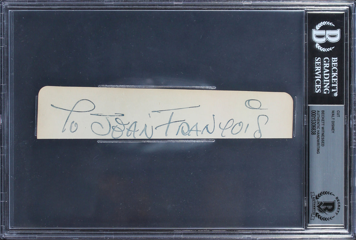 Walt Disney To Jean Francois Authentic 1.25x6.5 Handwriting Sample BAS Slabbed