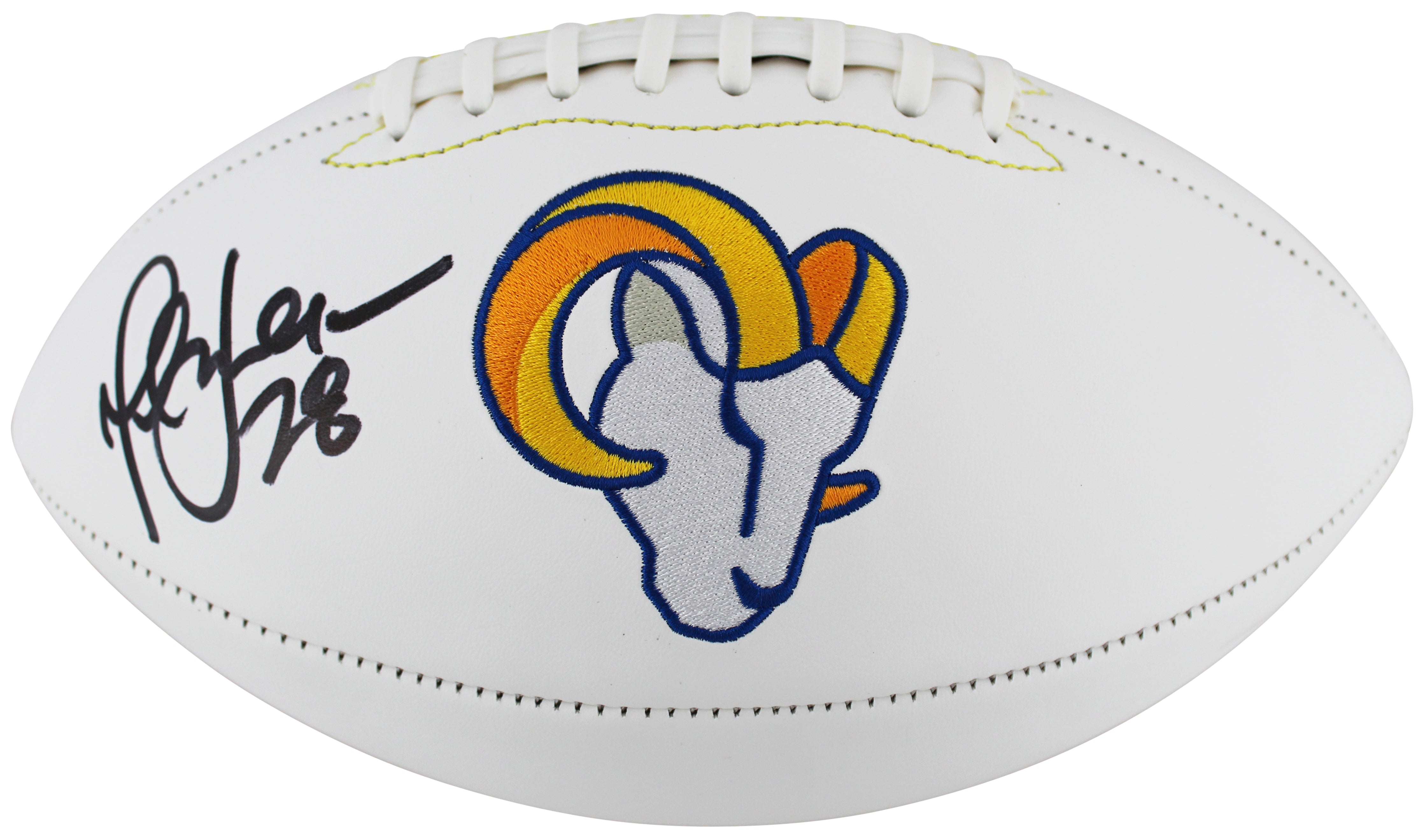 Rams Marshall Faulk Signed Wilson White Panel Logo Football BAS Witnessed