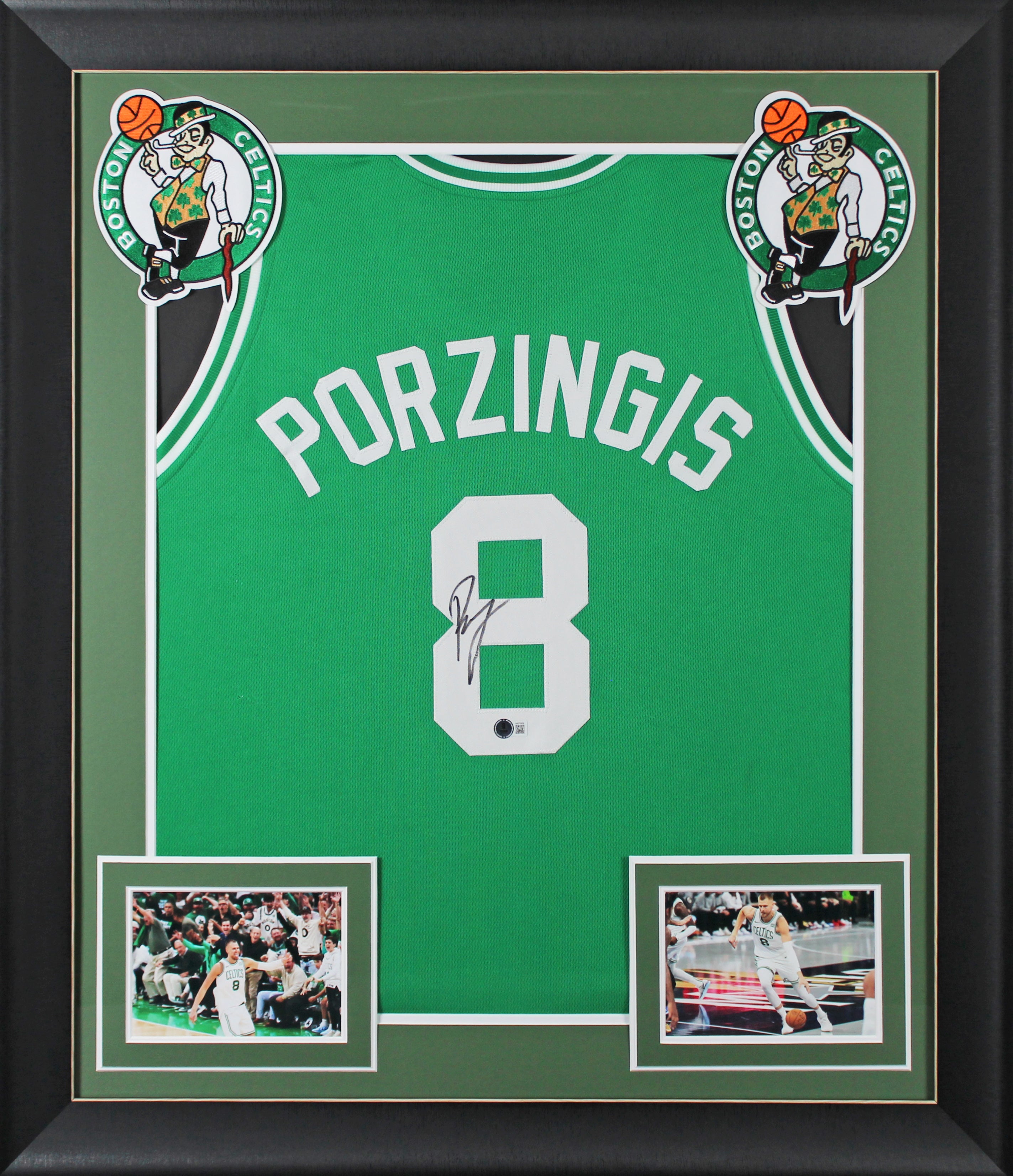 Kristaps Porzingis Authentic Signed Green Pro Style Framed Jersey BAS Witnessed