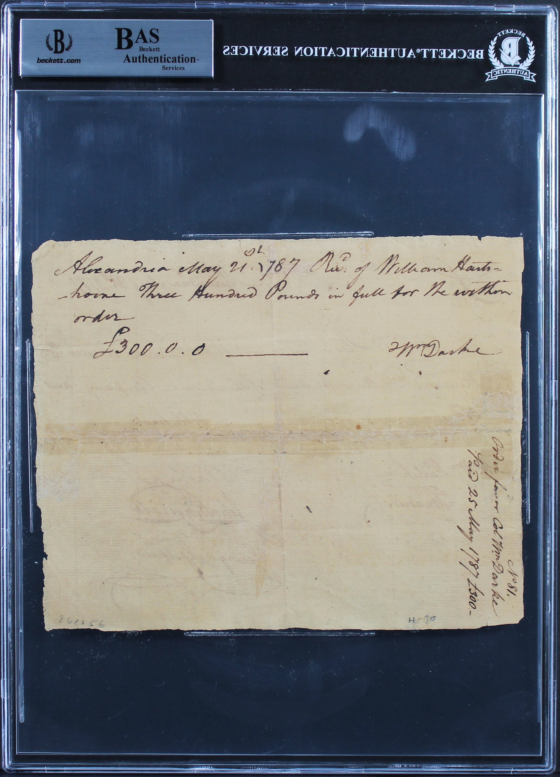 George Washington Signed 6x7.5 1787  Potomac Company Pay Order BAS Slabbed