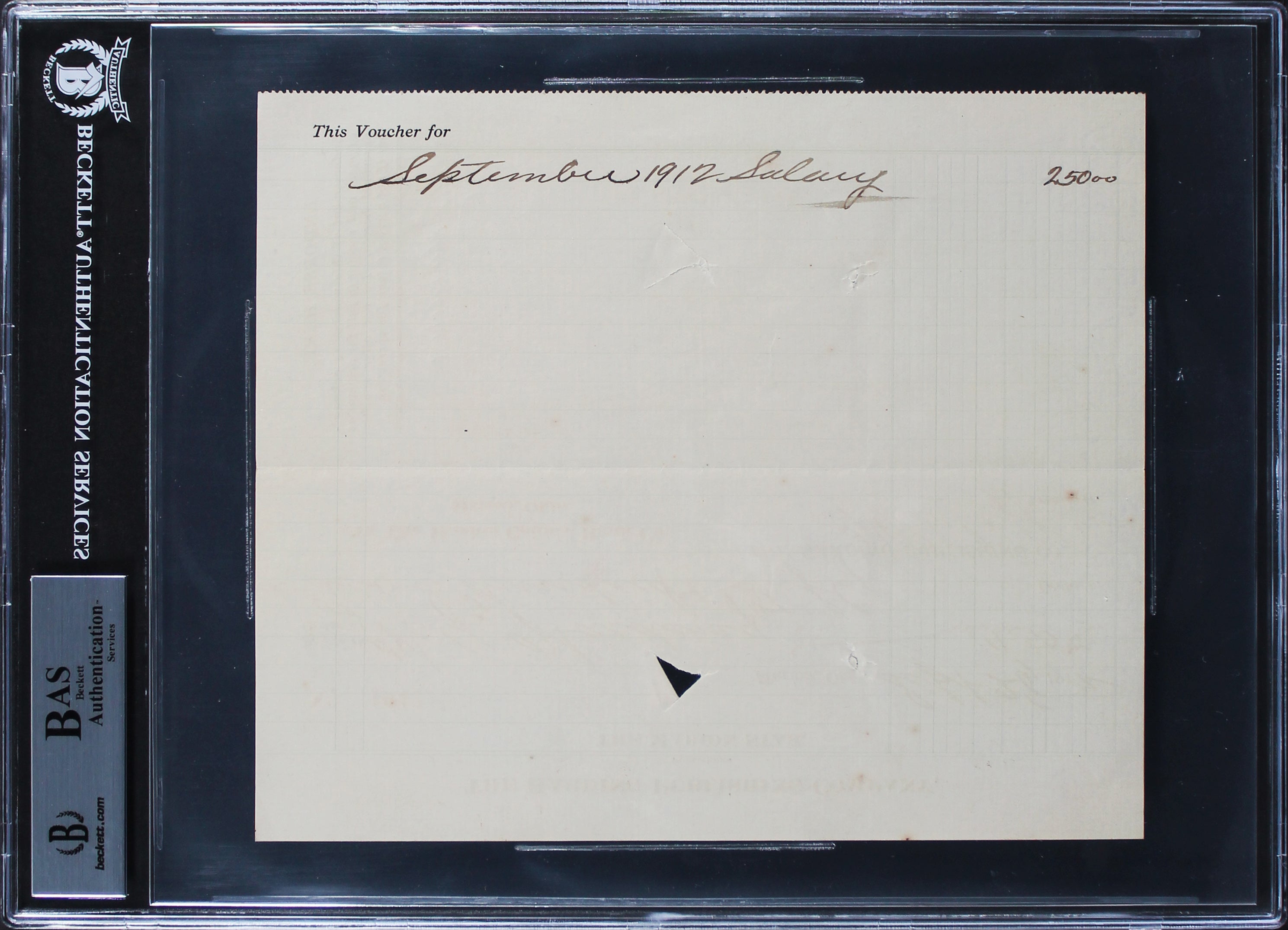 Warren G. Harding Signed 7x8.25 Check Dated September 28, 1912 BAS Slabbed