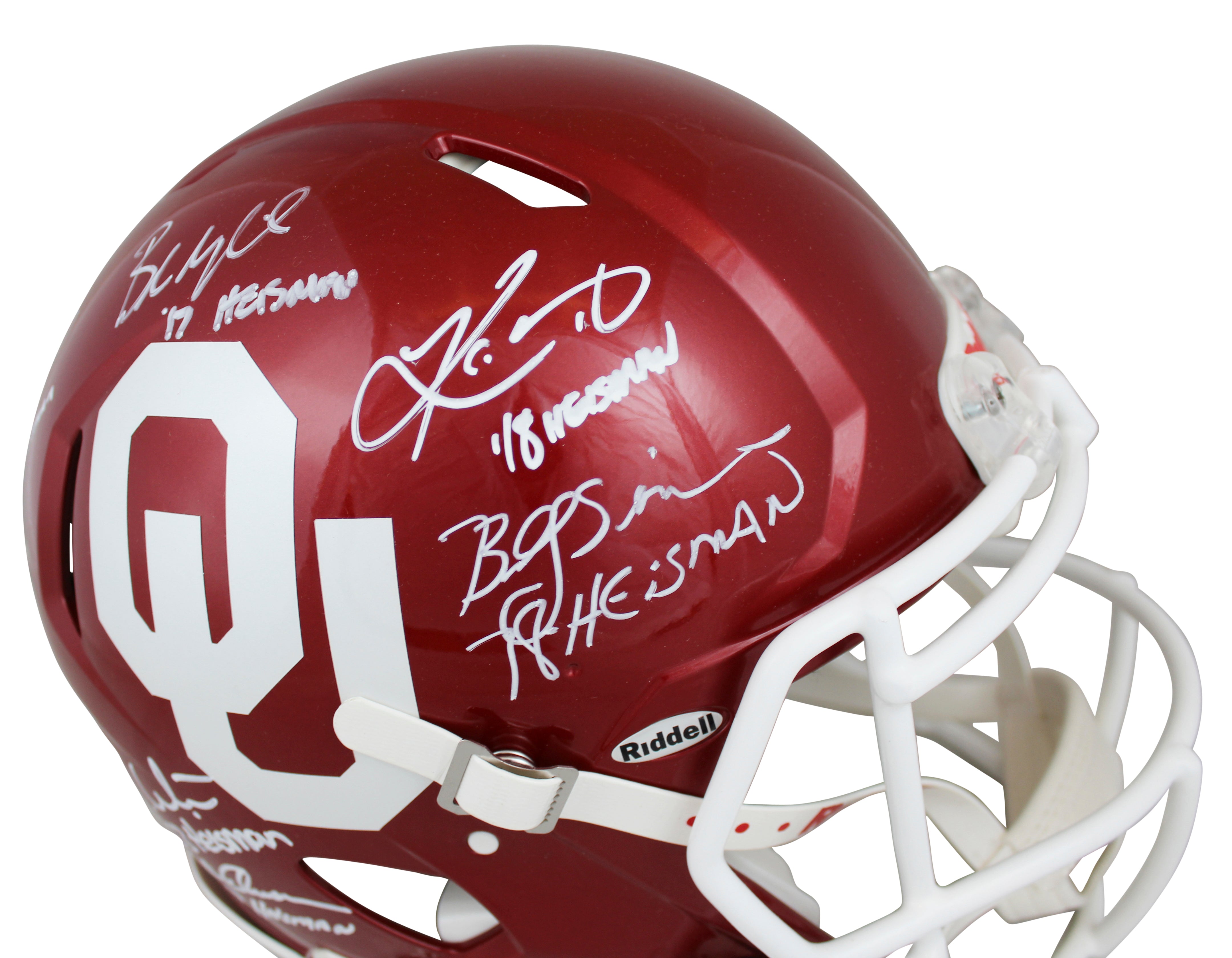 OU Heisman (6) Mayfield, Murray, Bradford Signed F/S Speed Proline Helmet BAS