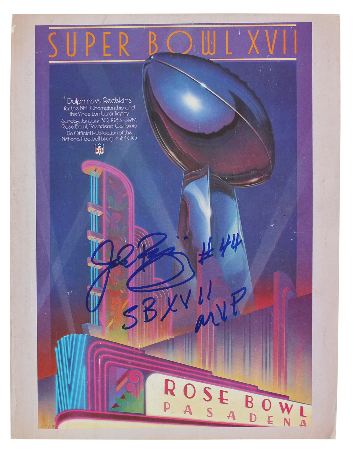 John Riggins "SB XVII MVP" Authentic Signed SB XVII Program BAS Witness #W099022
