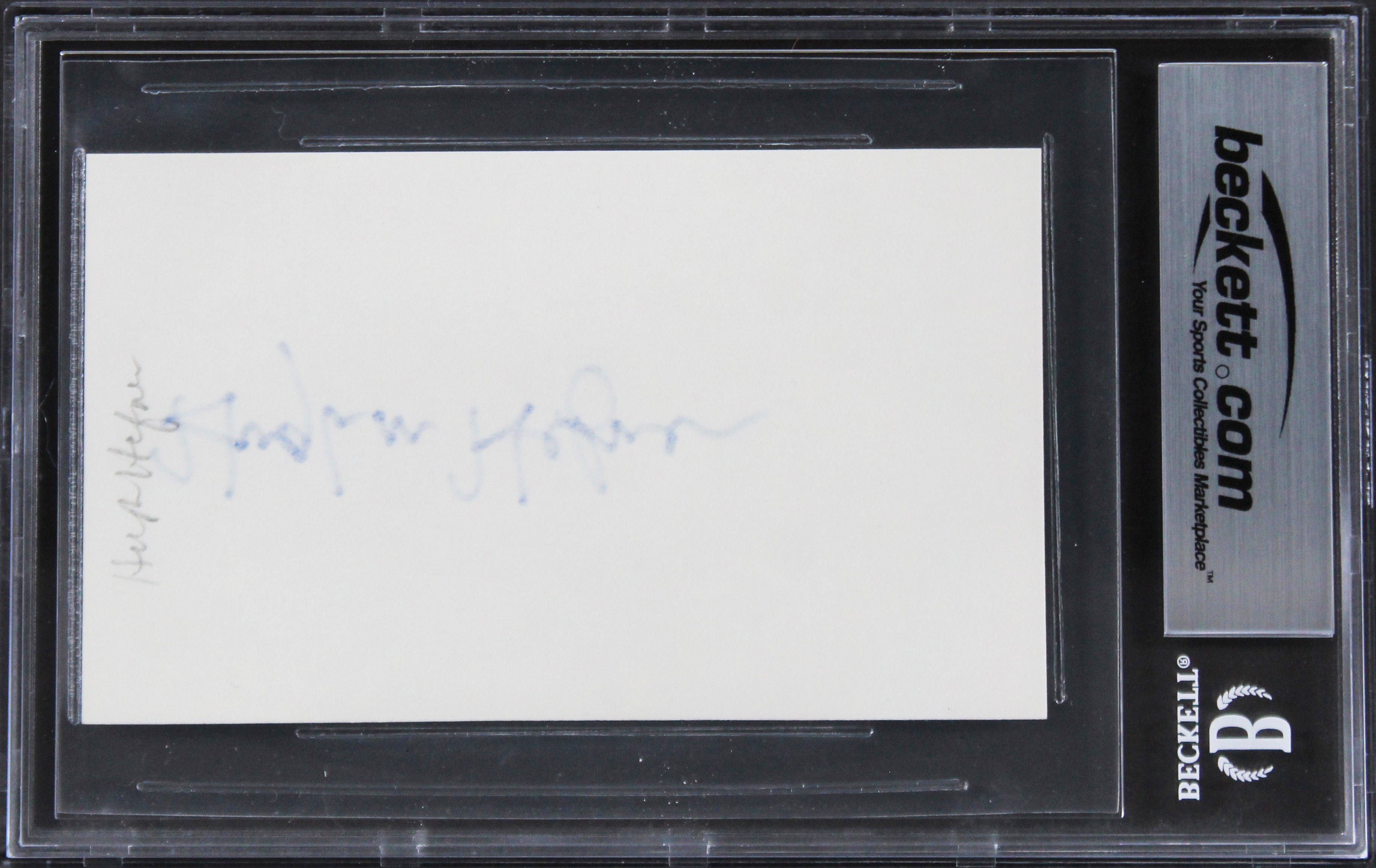 Hugh Hefner Playboy Signed 3x5 Index Card Auto Graded Gem Mint 10! BAS Slabbed