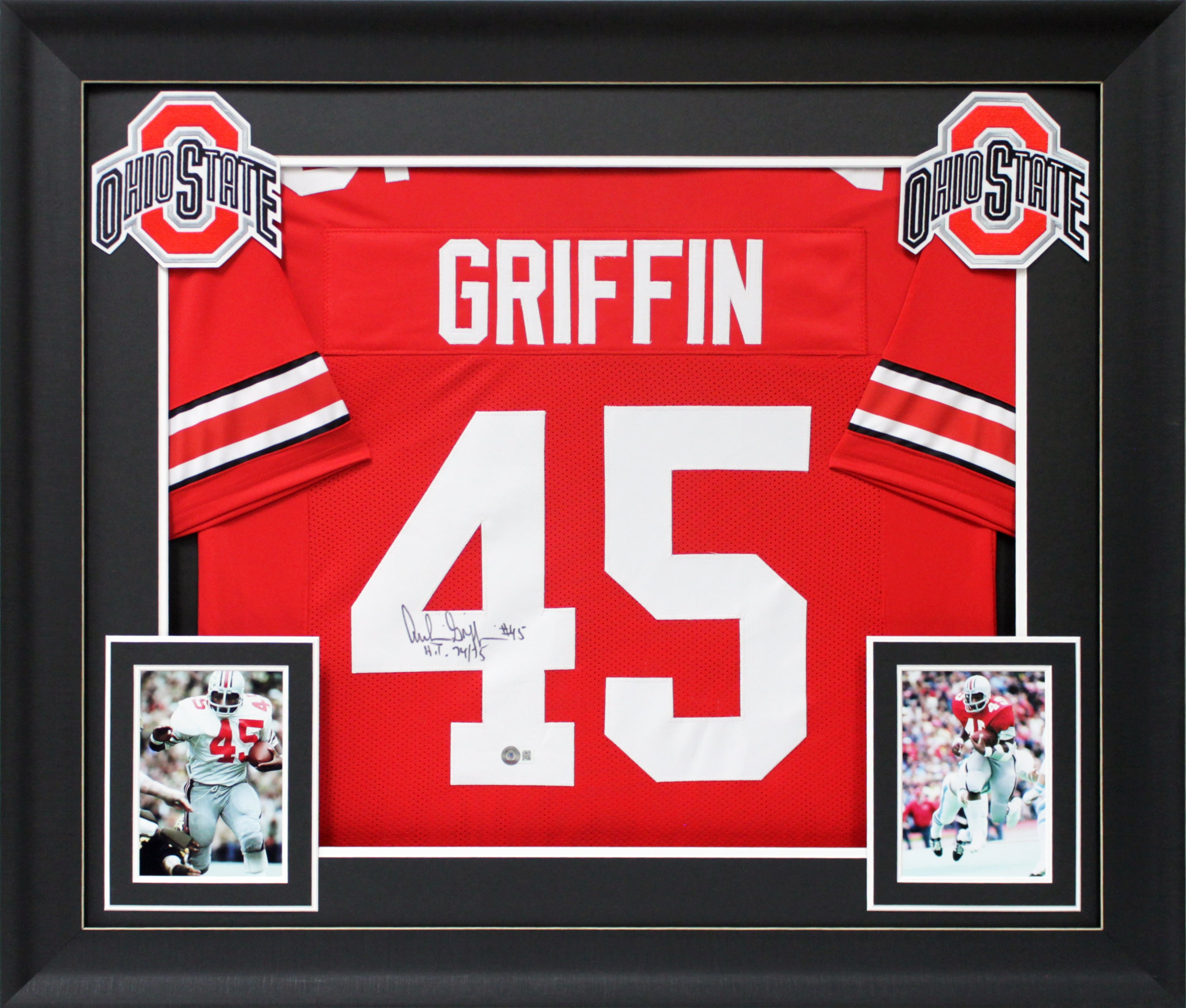 OSU Archie Griffin "HT 74/75" Signed Red Pro Style Framed Jersey BAS Witnessed