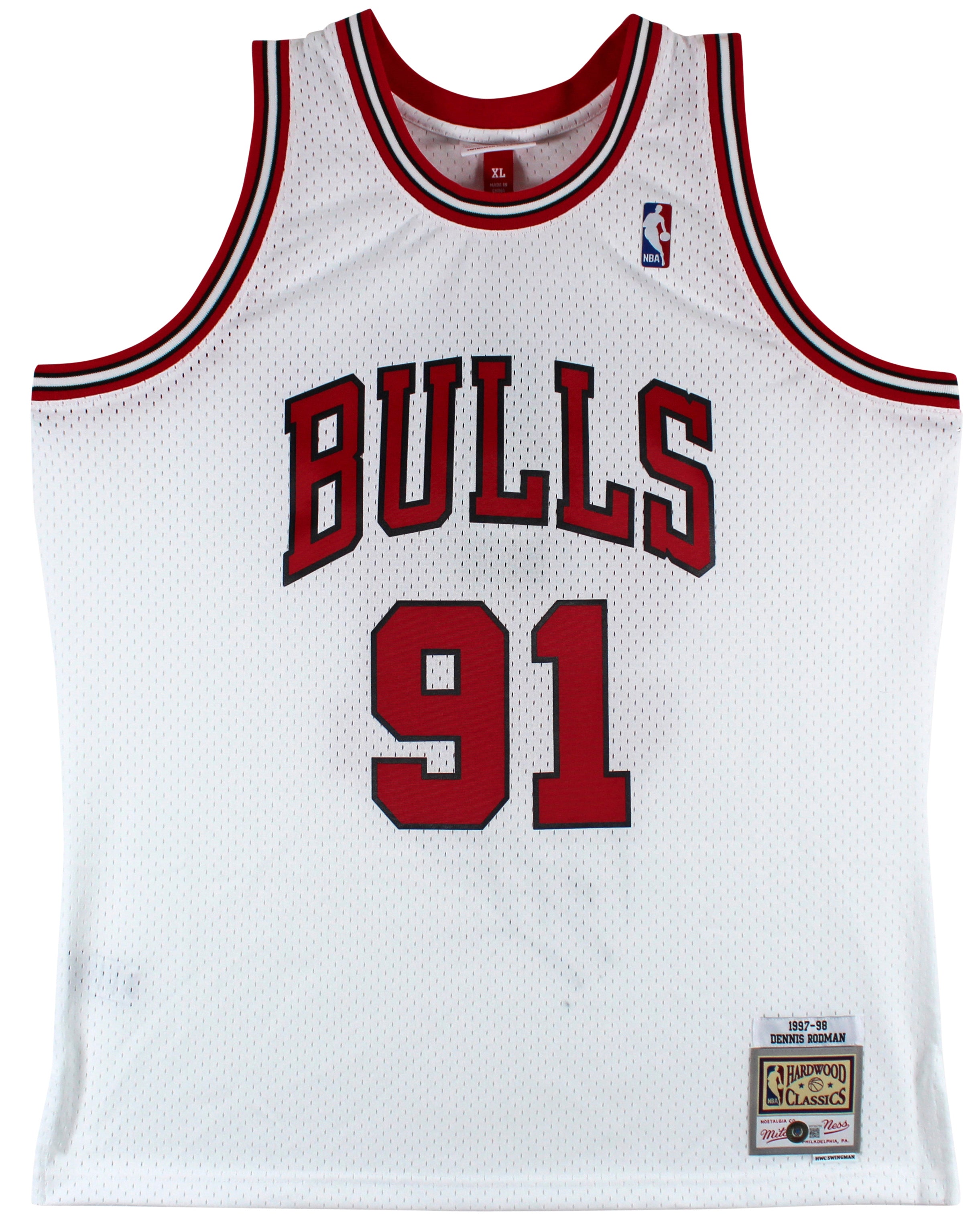 Bulls Dennis Rodman Authentic Signed White M&N HWC Swingman Jersey BAS Witnessed