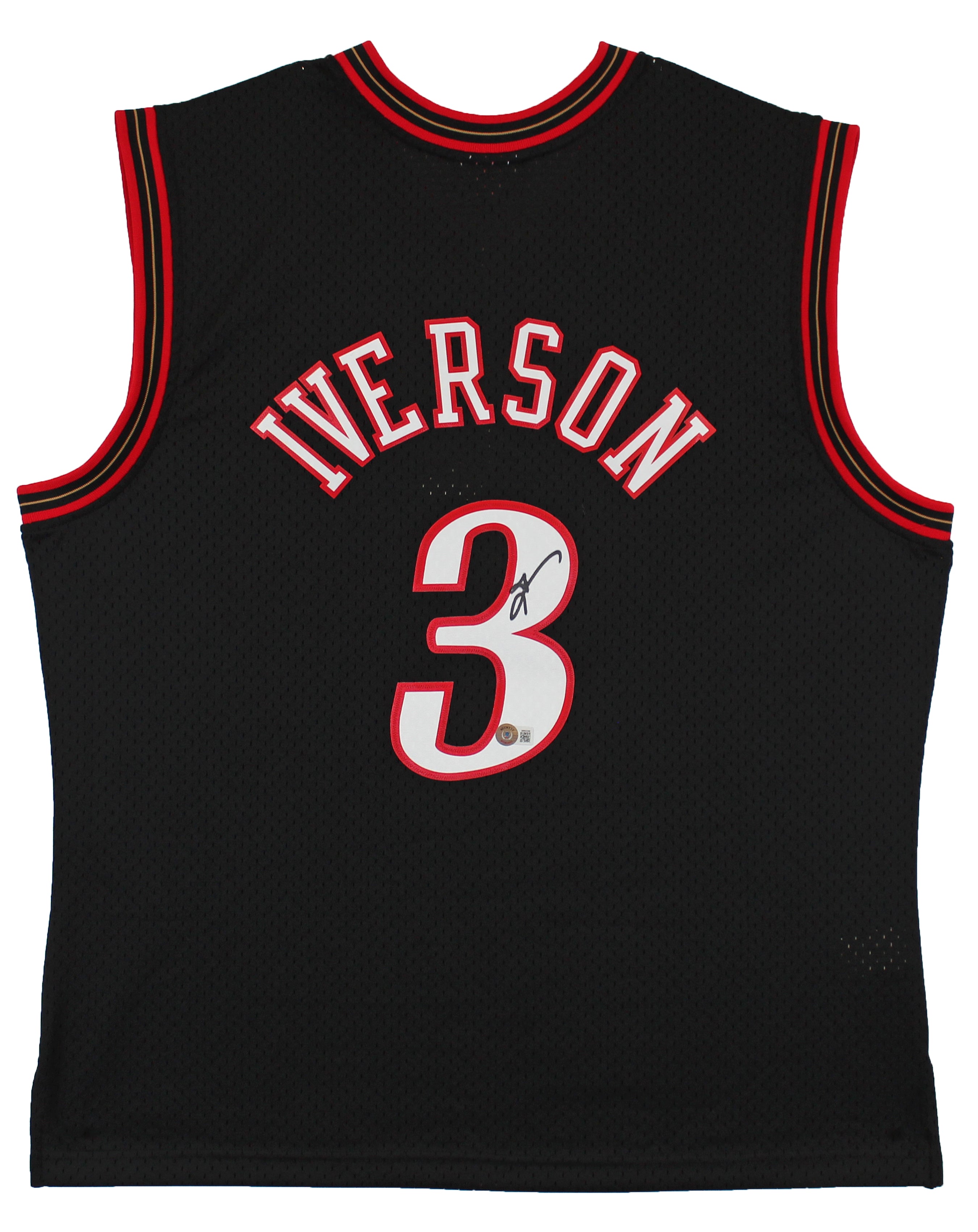 76ers Allen Iverson Authentic Signed Black M&N HWC Swingman Jersey BAS Witnessed