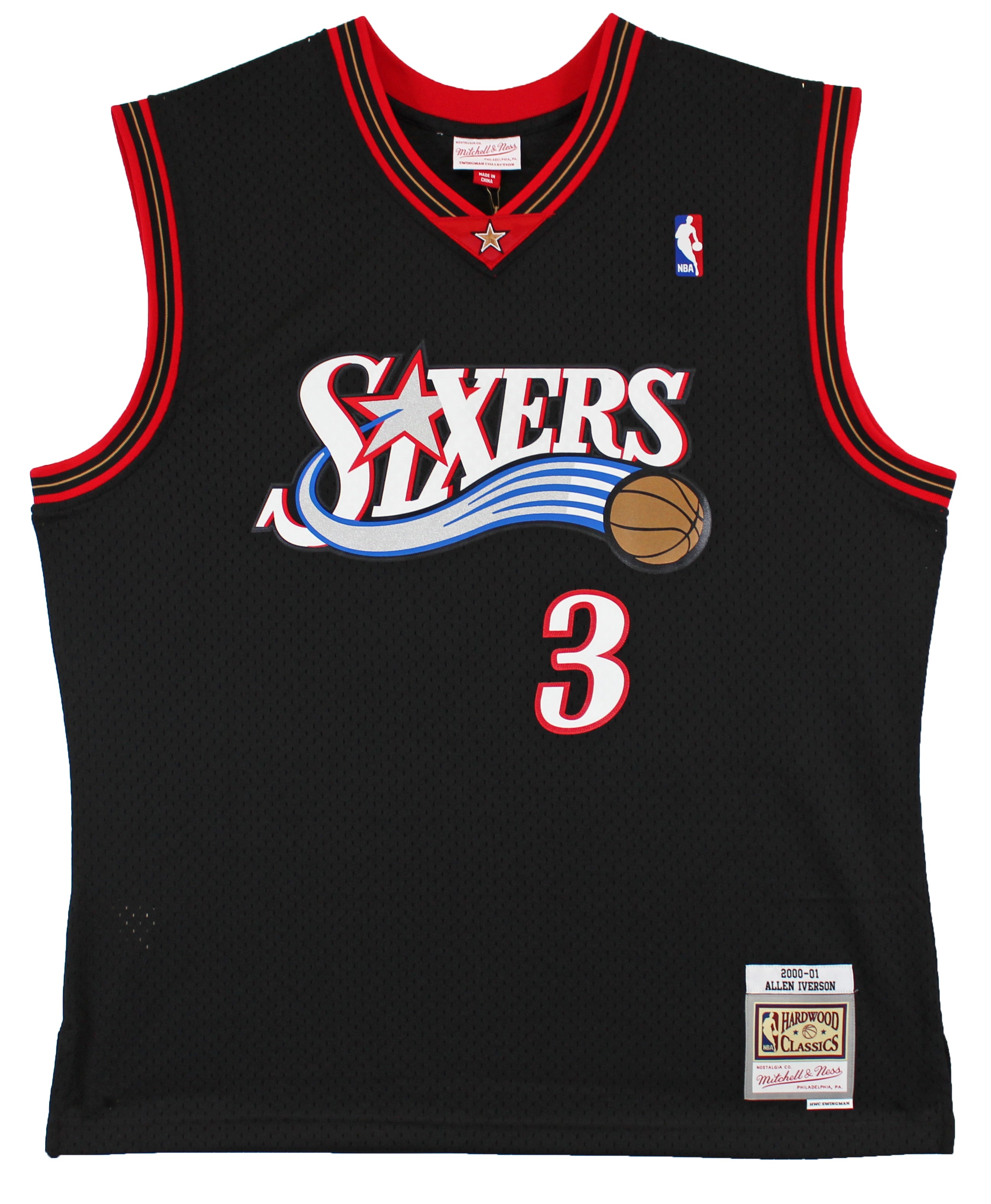 76ers Allen Iverson Authentic Signed Black M&N HWC Swingman Jersey BAS Witnessed