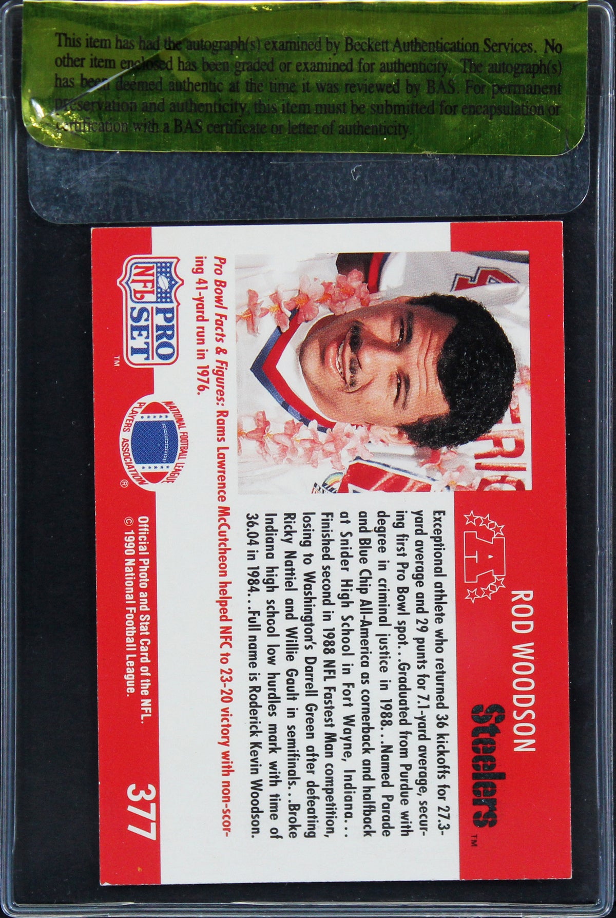 Steelers Rod Woodson Authentic Signed 1990 NFL Pro Set #377 Card BAS #11284