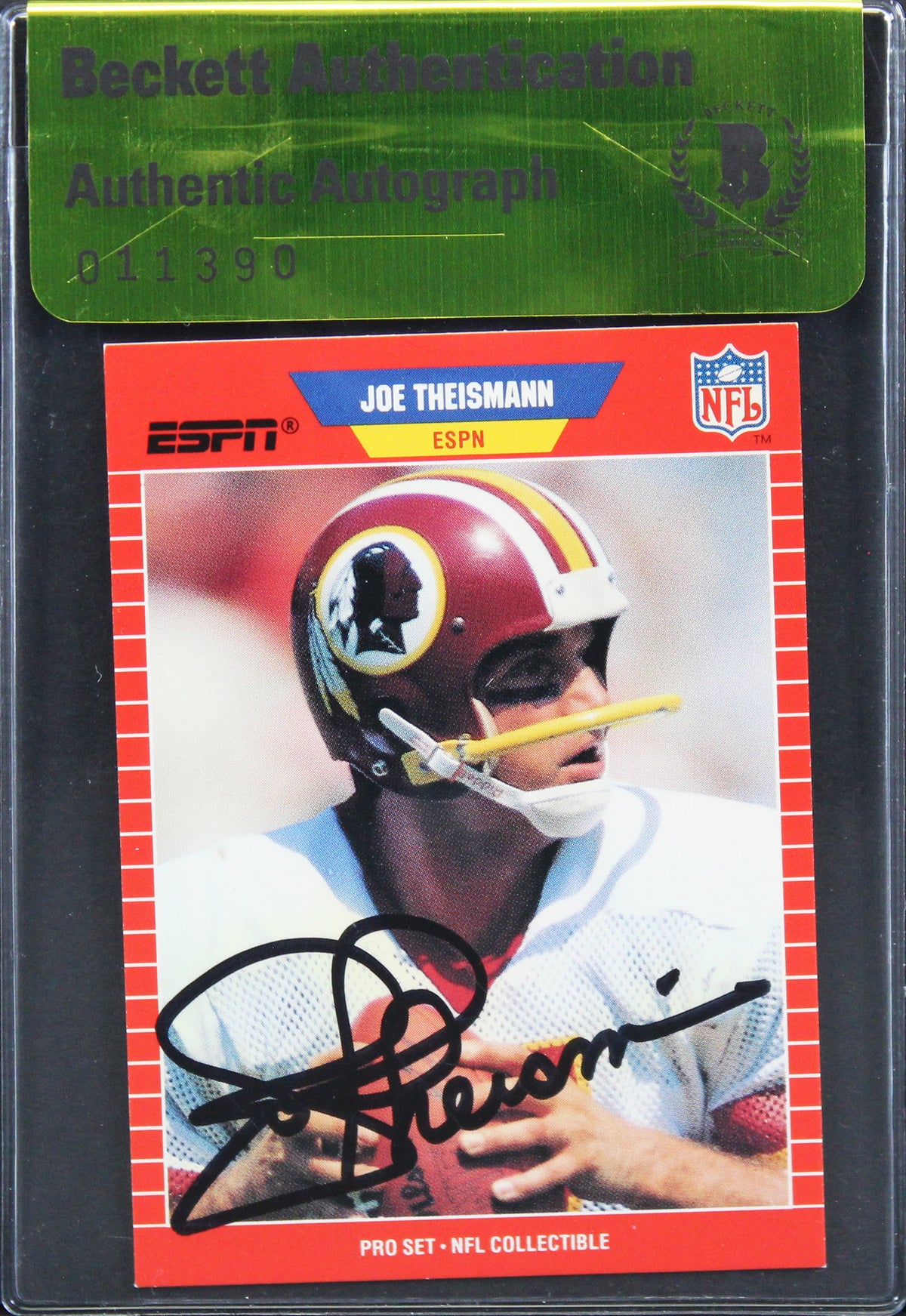 Redskins Joe Theisman Signed 1989 NFL Pro Set Announcer #9 Card BAS #11390