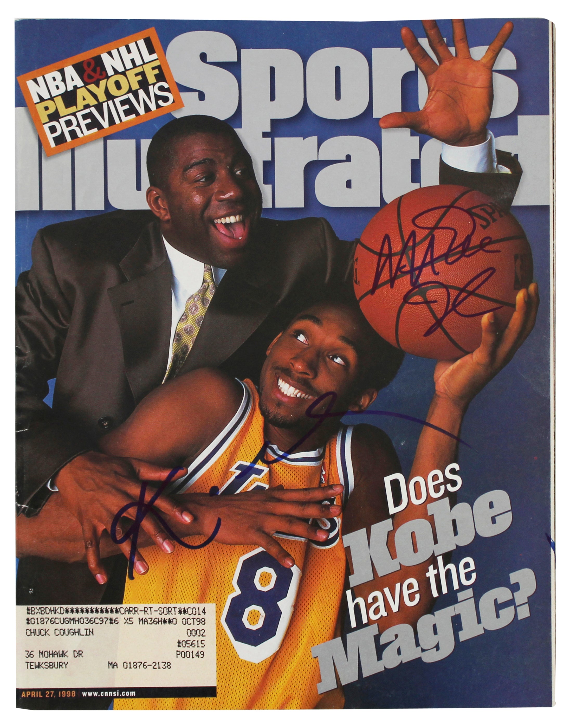 Lakers Kobe Bryant & Magic Johnson Signed 1998 Sports Illustrated JSA & BAS