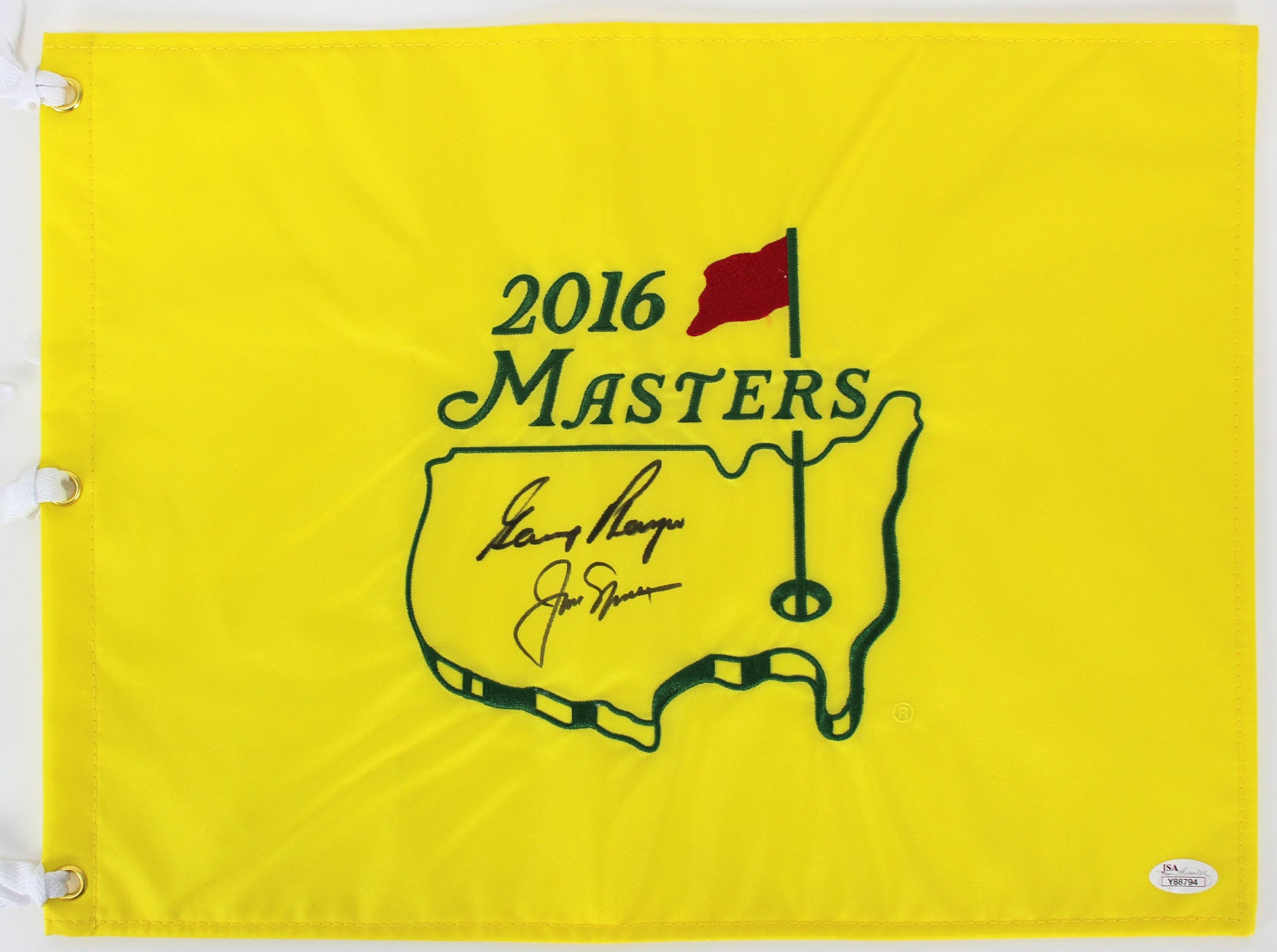 Jack Nicklaus & Gary Player Authentic Signed 2016 Master Pin Flag JSA #Y88794